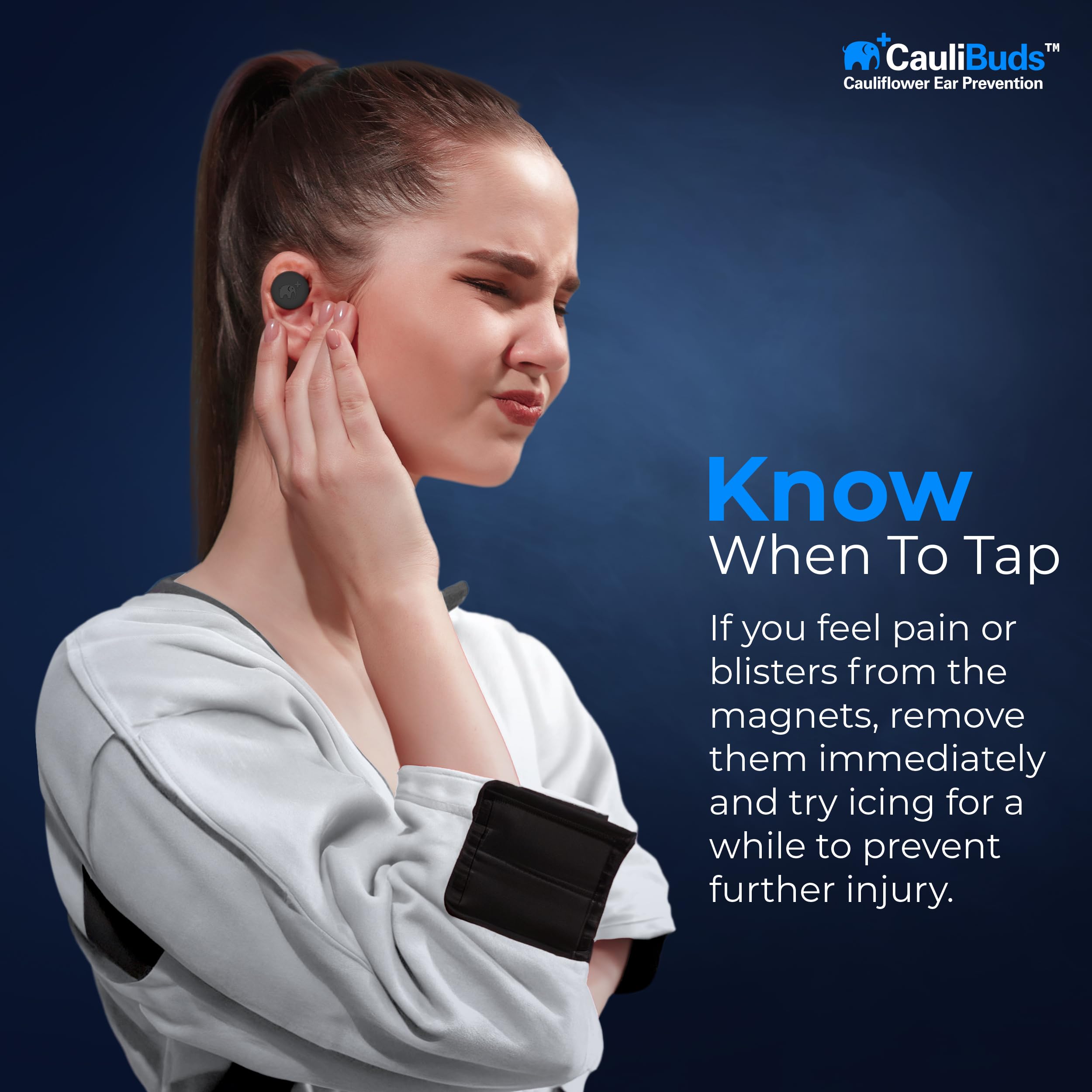 CauliBuds™ Cauliflower Ear Magnets - Premium Silicone Magnet Compression Kit for Cauliflower Ear Prevention & Treatment in BJJ, Wrestling, MMA, & Rugby - Minimize Ear Draining (Black)