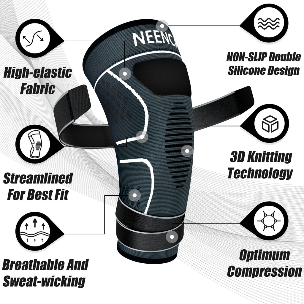 NEENCA Knee Braces for Knee Pain- 2 Pack Knee Sleeves for Pain Relief Set, Knee Compression Sleeves with Adjustable Straps for Best Fit, for Sports, Runner, Meniscus Tear, ACL, Arthritis, Joint Pain..