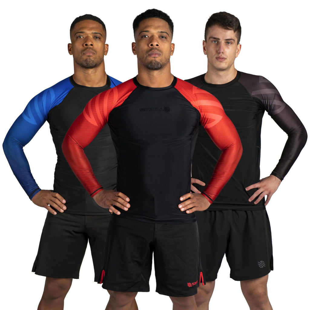 Sanabul Essential Long Sleeve Compression Training Rash Guard for MMA BJJ Wrestling Grappling and No Gi Jiu Jitsu rashguard