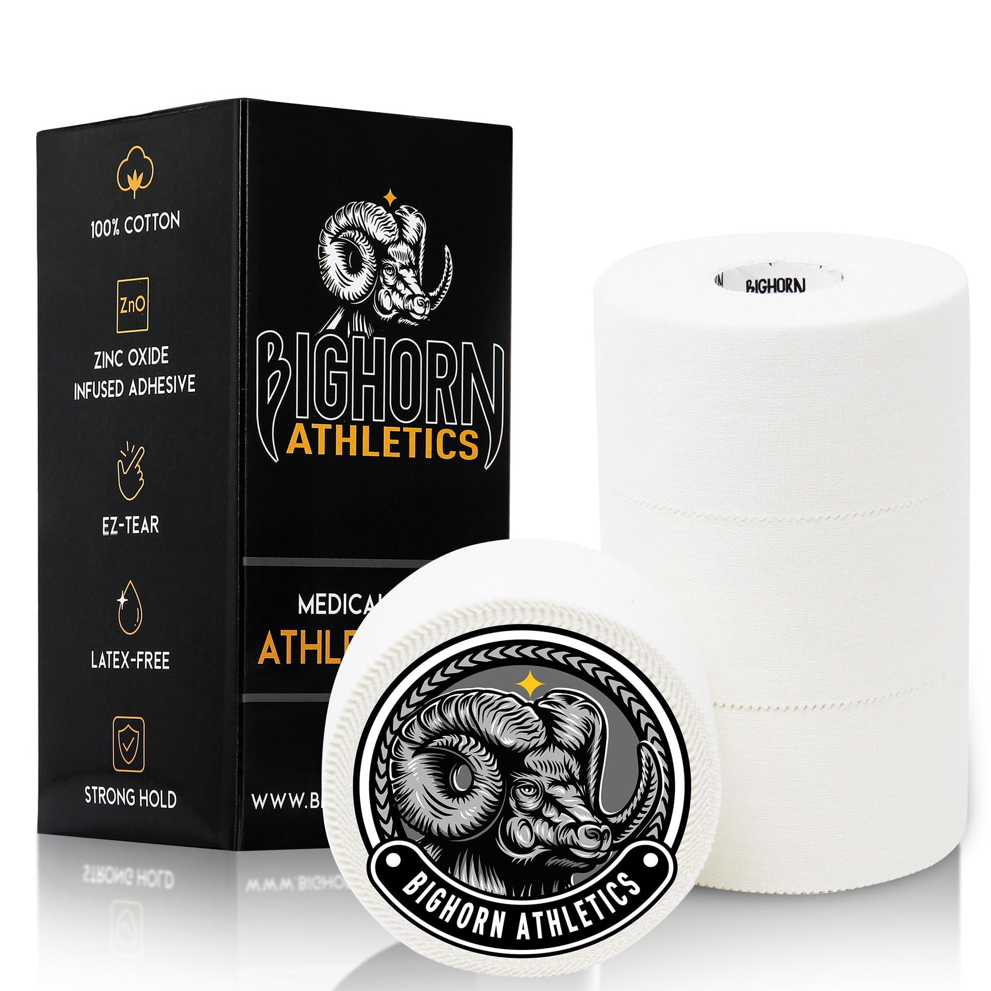 Bighorn Athletics Jiu Jitsu Finger Tape | Residue-Free Athletic Finger Tape for Sports & Injuries: Rock Climbing, Volleyball, Football, Basketball, Hands & Toes | 0.3-Inch x 45-feet, 8-Rolls, Black