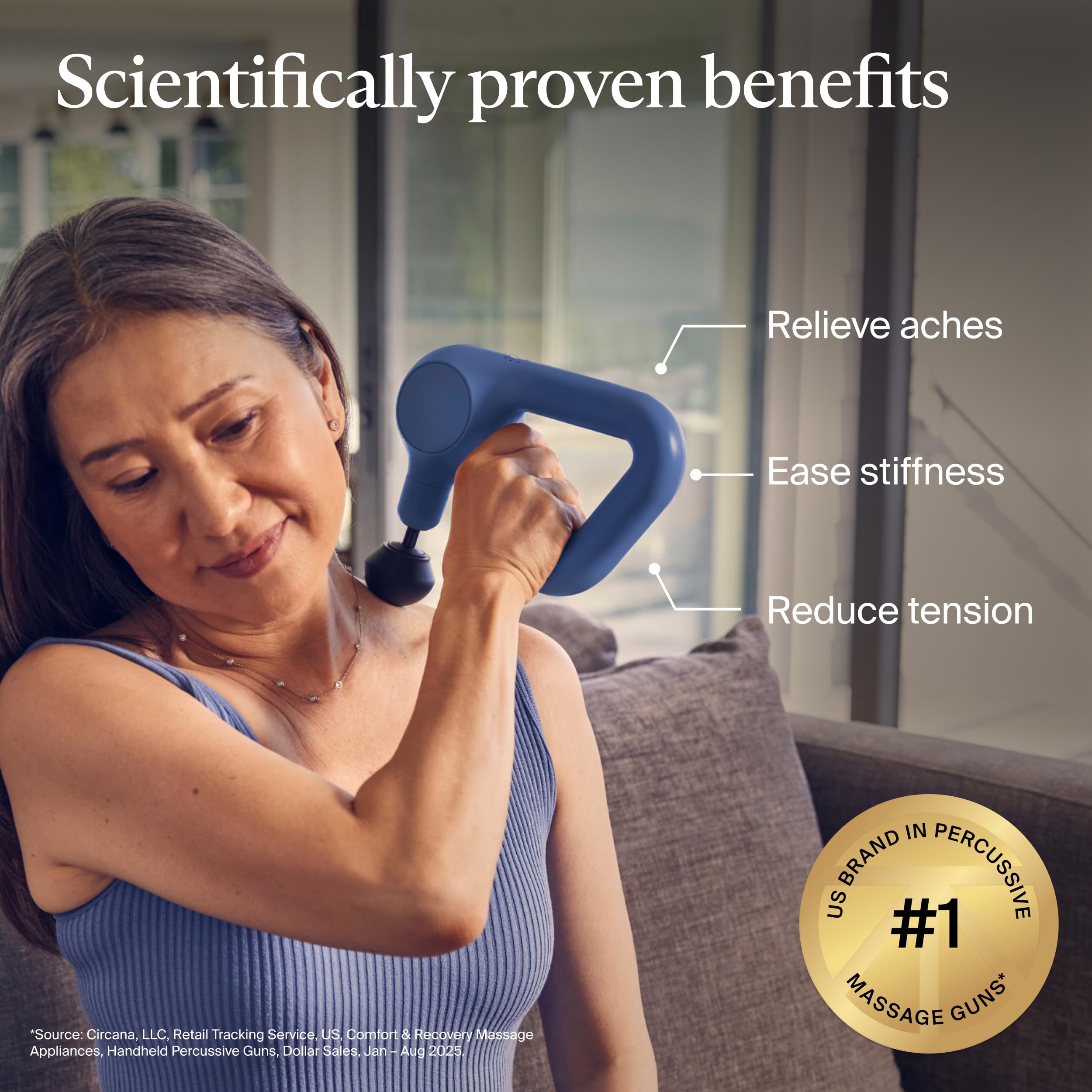 TheraGun Relief by Therabody - Easy-to-Use, Comfortable & Light Handheld Percussion Massage Gun for Everyday Pain Relief Massage Therapy in Neck, Back, Leg, Shoulder and Body (Sand)