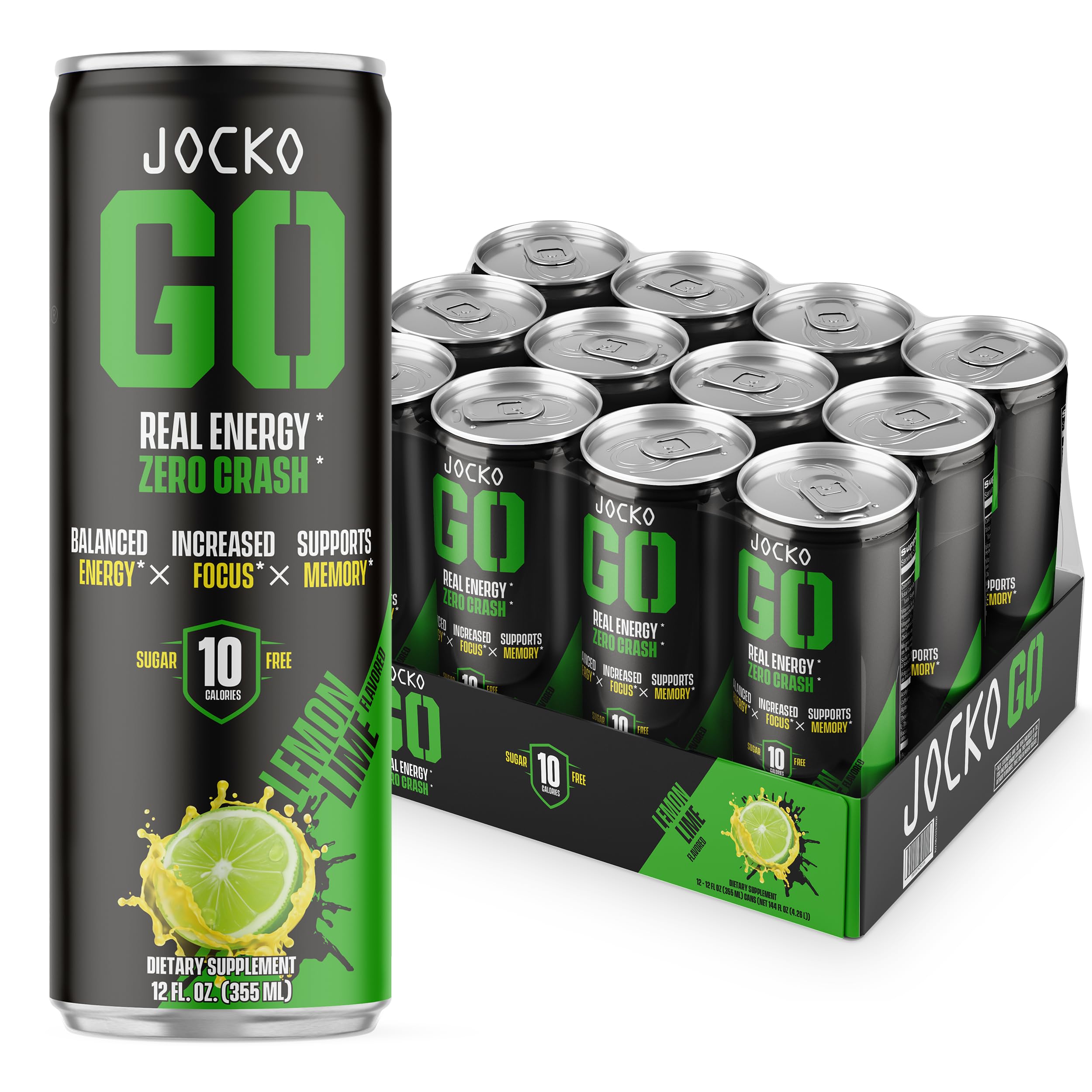 Jocko Fuel Blue Raspberry Energy Drink, 12 Pack, 0 Sugar, 95mg Caffeine, Supports Brain Health