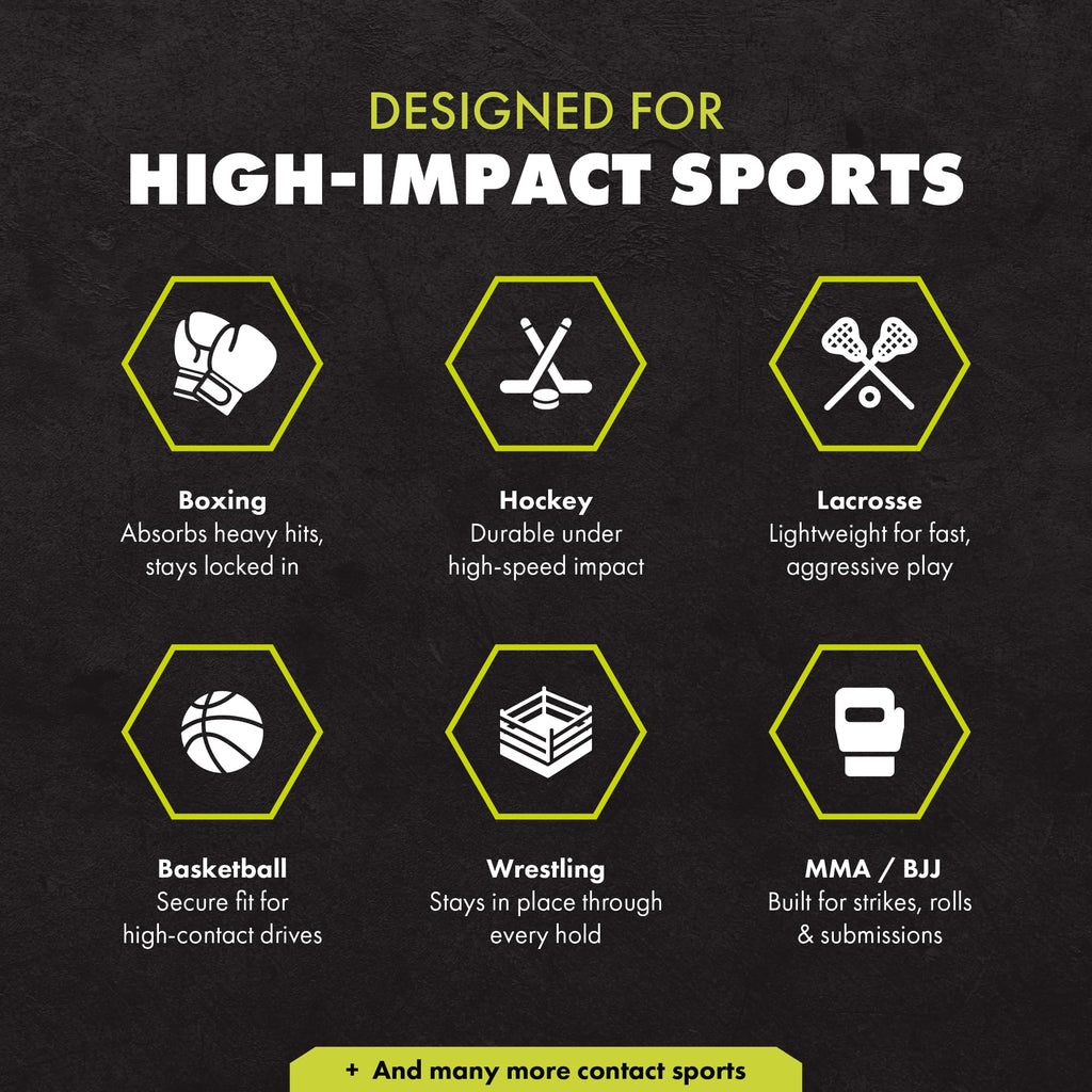 DAMAGE CONTROL High-Impact Mouth Guard – Sports Mouthguard for Boxing, Football, Hockey, Lacrosse & Basketball, Protects Teeth & Jaw, Protective Mouthpiece for Adults & Youth (Adult, HA HA HA 2.0)