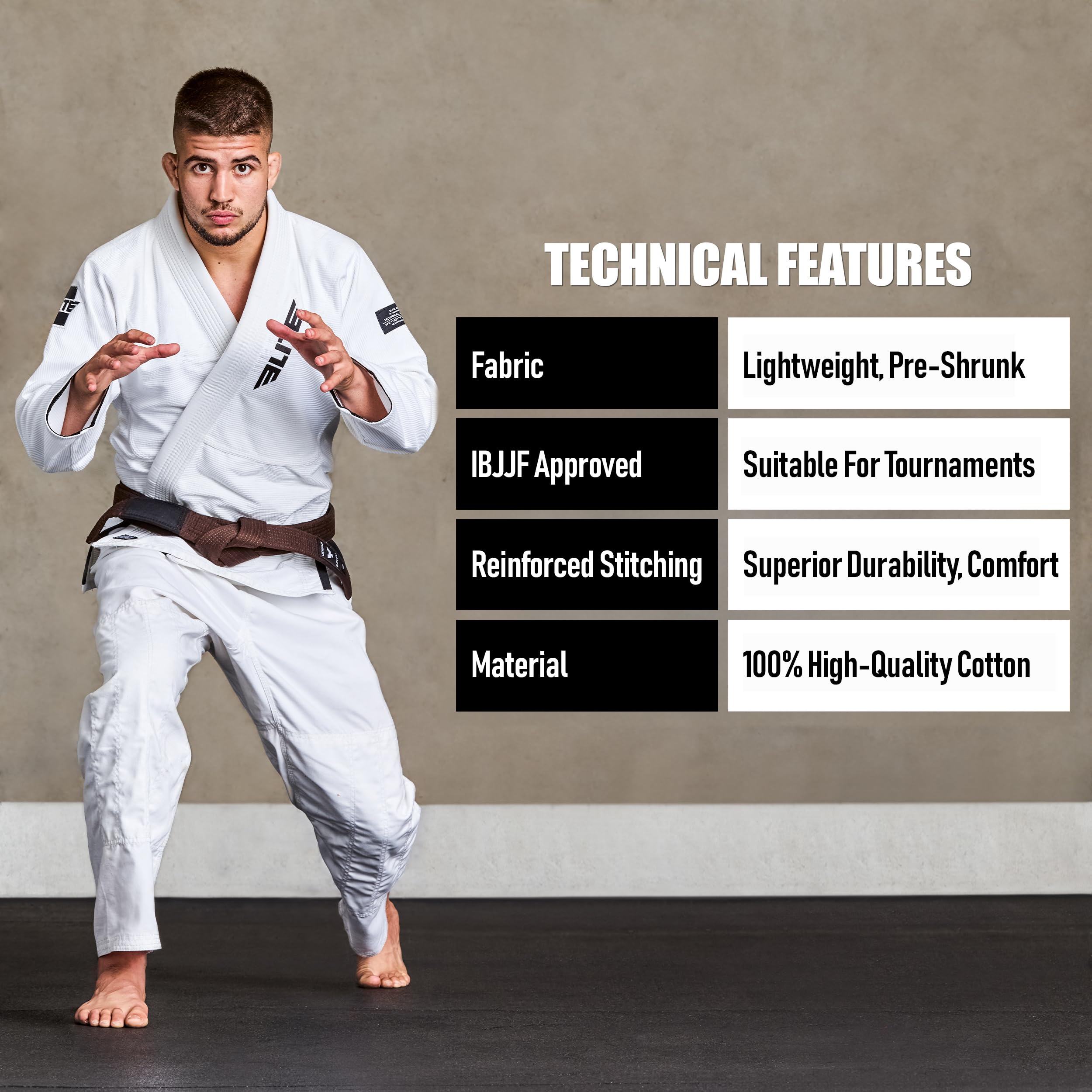 Elite Sports Adults Brazilian Jiu Jitsu Belts for Men & Women,Cotton IBJJF Approved BJJ Belts with Ranking Stripes Sleeve Bar