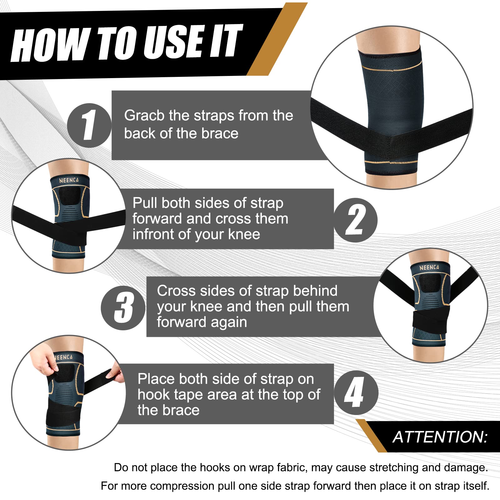 NEENCA Knee Braces for Knee Pain- 2 Pack Knee Sleeves for Pain Relief Set, Knee Compression Sleeves with Adjustable Straps for Best Fit, for Sports, Runner, Meniscus Tear, ACL, Arthritis, Joint Pain..