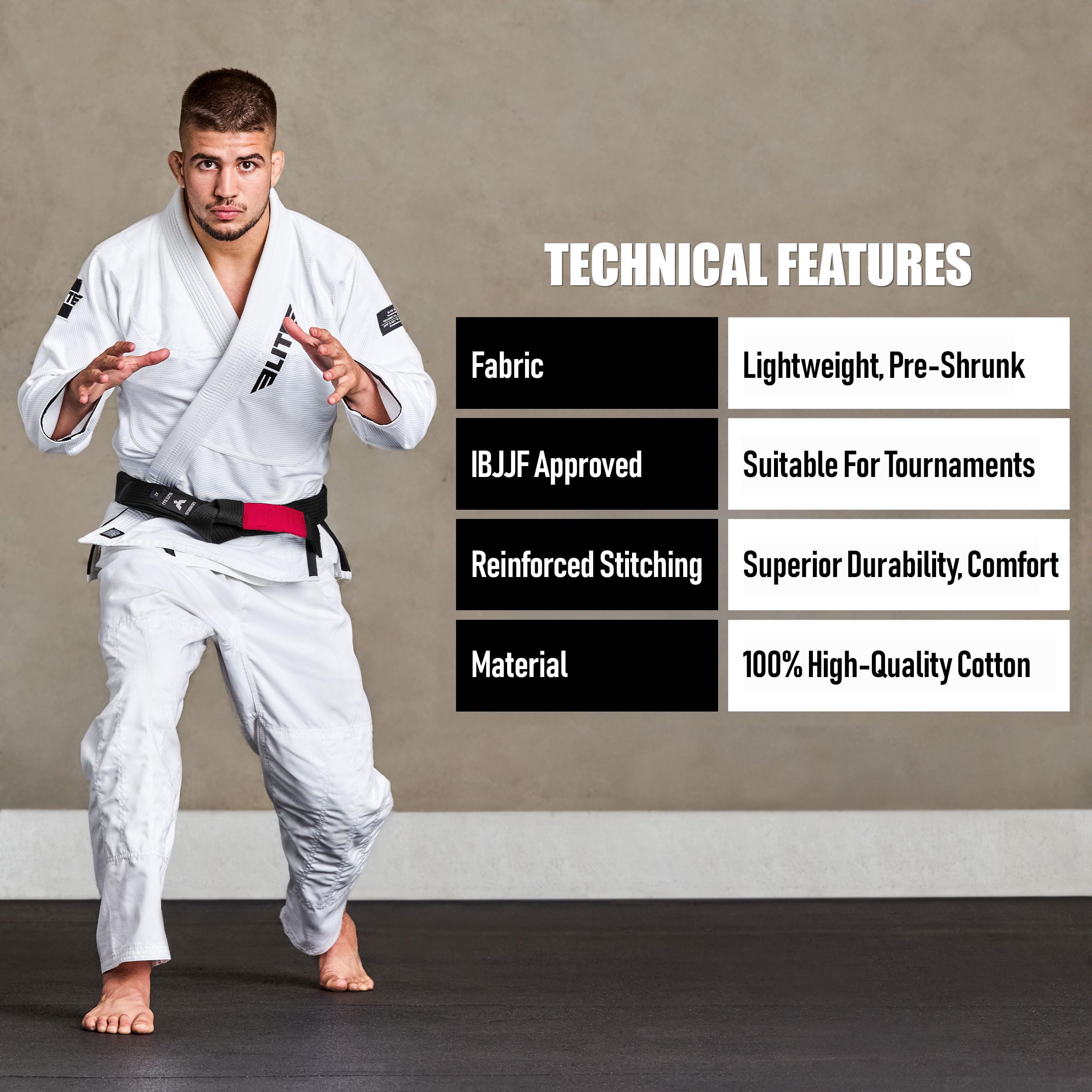 Elite Sports Adults Brazilian Jiu Jitsu Belts for Men & Women,Cotton IBJJF Approved BJJ Belts with Ranking Stripes Sleeve Bar