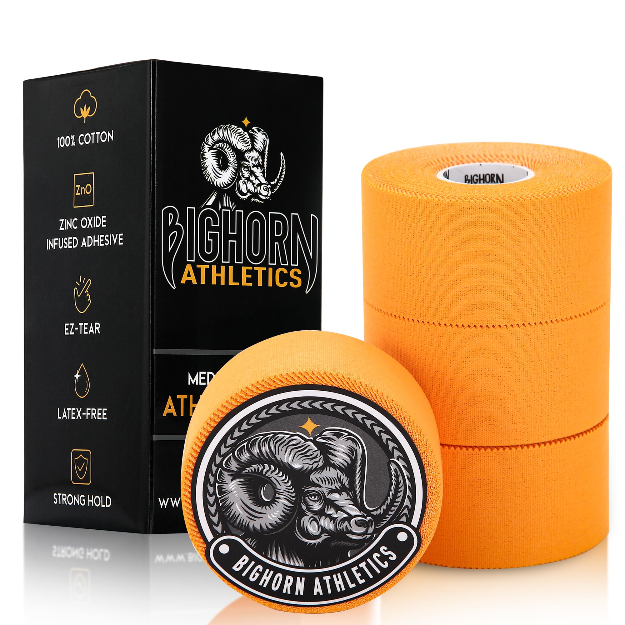 Bighorn Athletics Jiu Jitsu Finger Tape | Residue-Free Athletic Finger Tape for Sports & Injuries: Rock Climbing, Volleyball, Football, Basketball, Hands & Toes | 0.3-Inch x 45-feet, 8-Rolls, Black