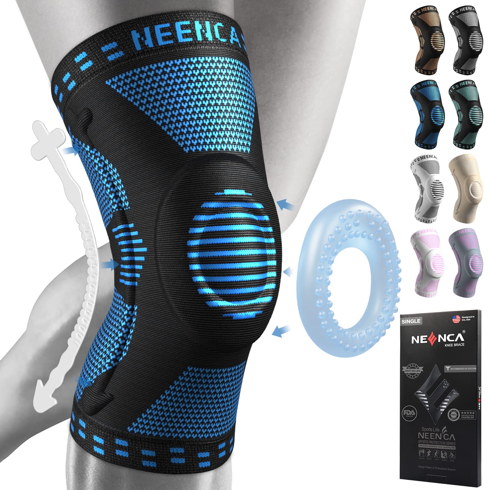 NEENCA Professional Knee Brace for Pain Relief, Medical Knee Support with Patella Pad & Side Stabilizers, Compression Knee Sleeve for Meniscus Tear, ACL, Joint Pain, Runner, Workout - FSA/HSA Eligible