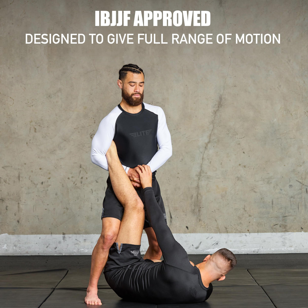 Elite Sports Men's Jiu Jitsu BJJ Rash Guard, Long Full Sleeve Compression Shirt for Sports Nogi Training