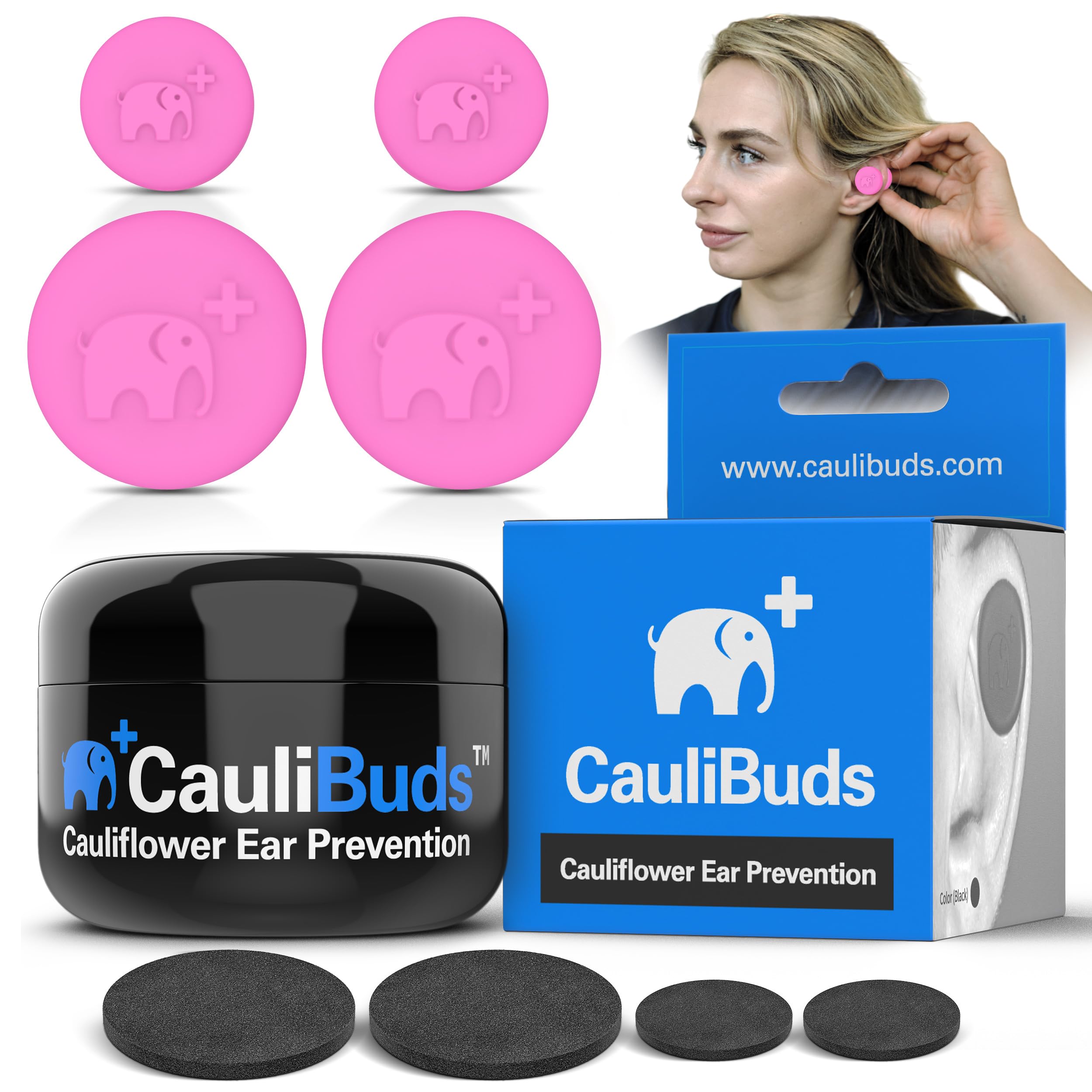 CauliBuds™ Cauliflower Ear Magnets - Premium Silicone Magnet Compression Kit for Cauliflower Ear Prevention & Treatment in BJJ, Wrestling, MMA, & Rugby - Minimize Ear Draining (Black)