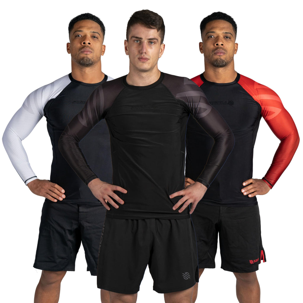 Sanabul Essential Long Sleeve Compression Training Rash Guard for MMA BJJ Wrestling Grappling and No Gi Jiu Jitsu rashguard