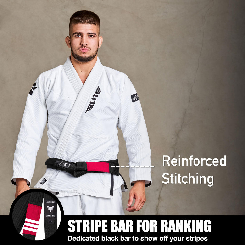 Elite Sports Adults Brazilian Jiu Jitsu Belts for Men & Women,Cotton IBJJF Approved BJJ Belts with Ranking Stripes Sleeve Bar