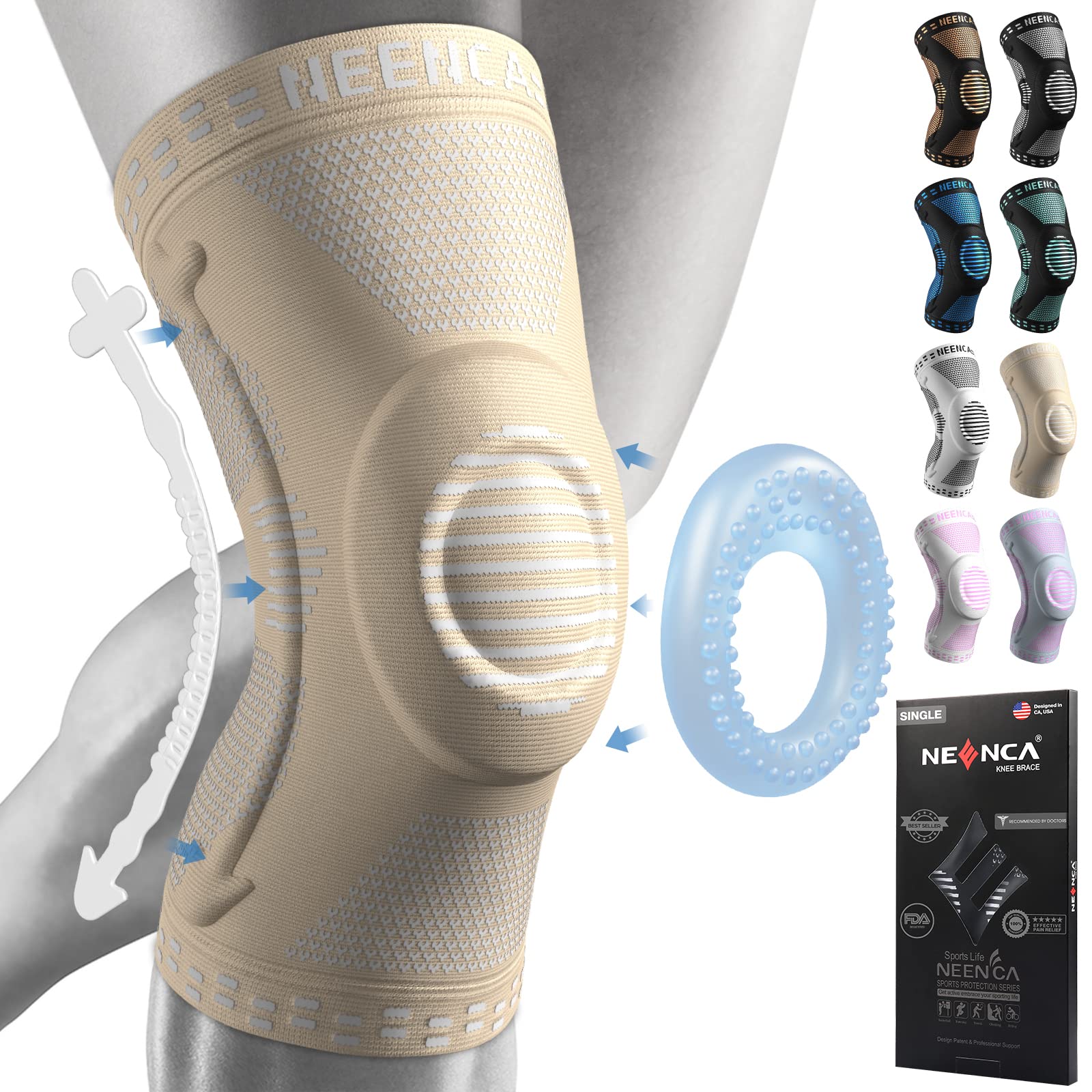 NEENCA Professional Knee Brace for Pain Relief, Medical Knee Support with Patella Pad & Side Stabilizers, Compression Knee Sleeve for Meniscus Tear, ACL, Joint Pain, Runner, Workout - FSA/HSA Eligible