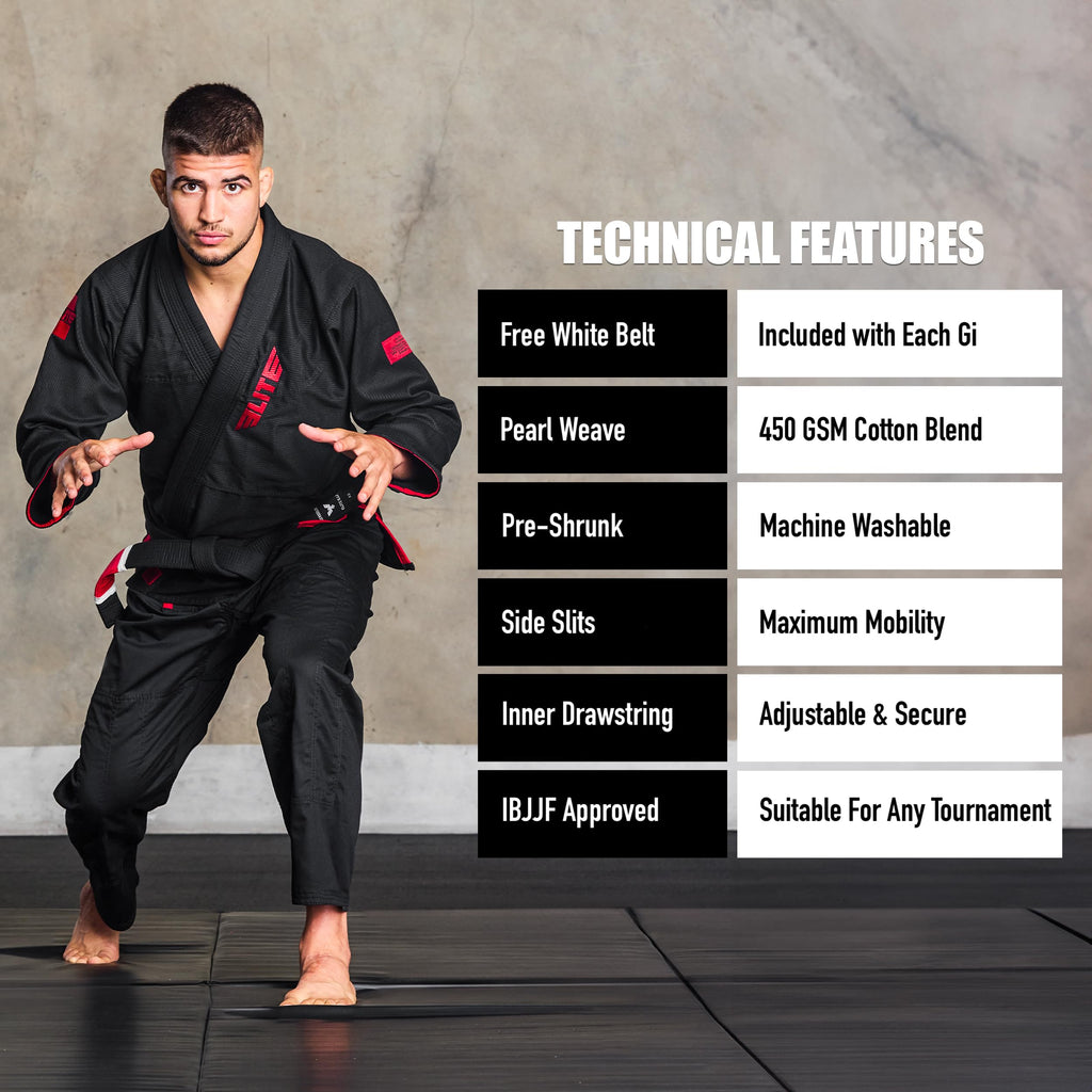 Elite Sports BJJ GI for Men IBJJF Kimono BJJ Jiujitsu GIS W/Preshrunk Fabric & Free Belt (See Special Sizing Guide)