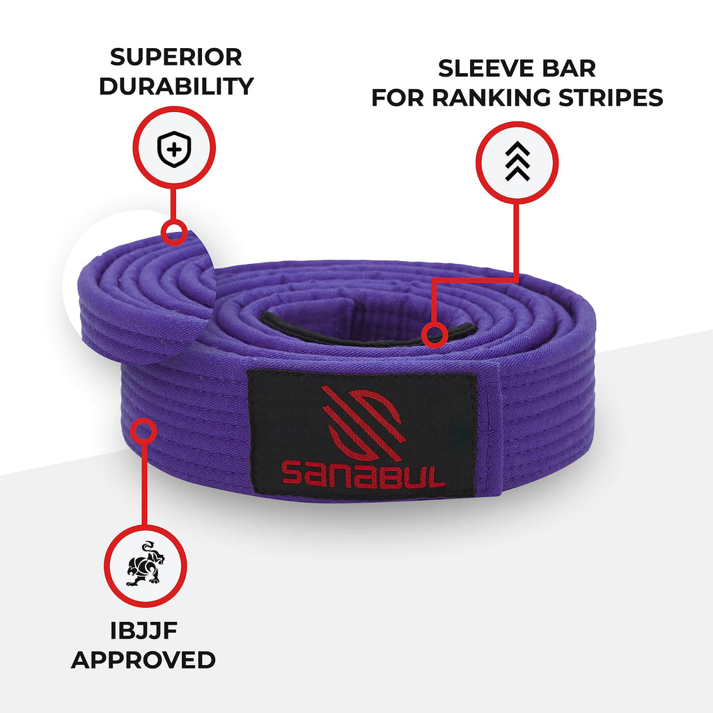 Sanabul BJJ Belt for Men & Women - Brazilian Jiu Jitsu With Ranking Stripes Sleeve Bar - Kids Gi Belt