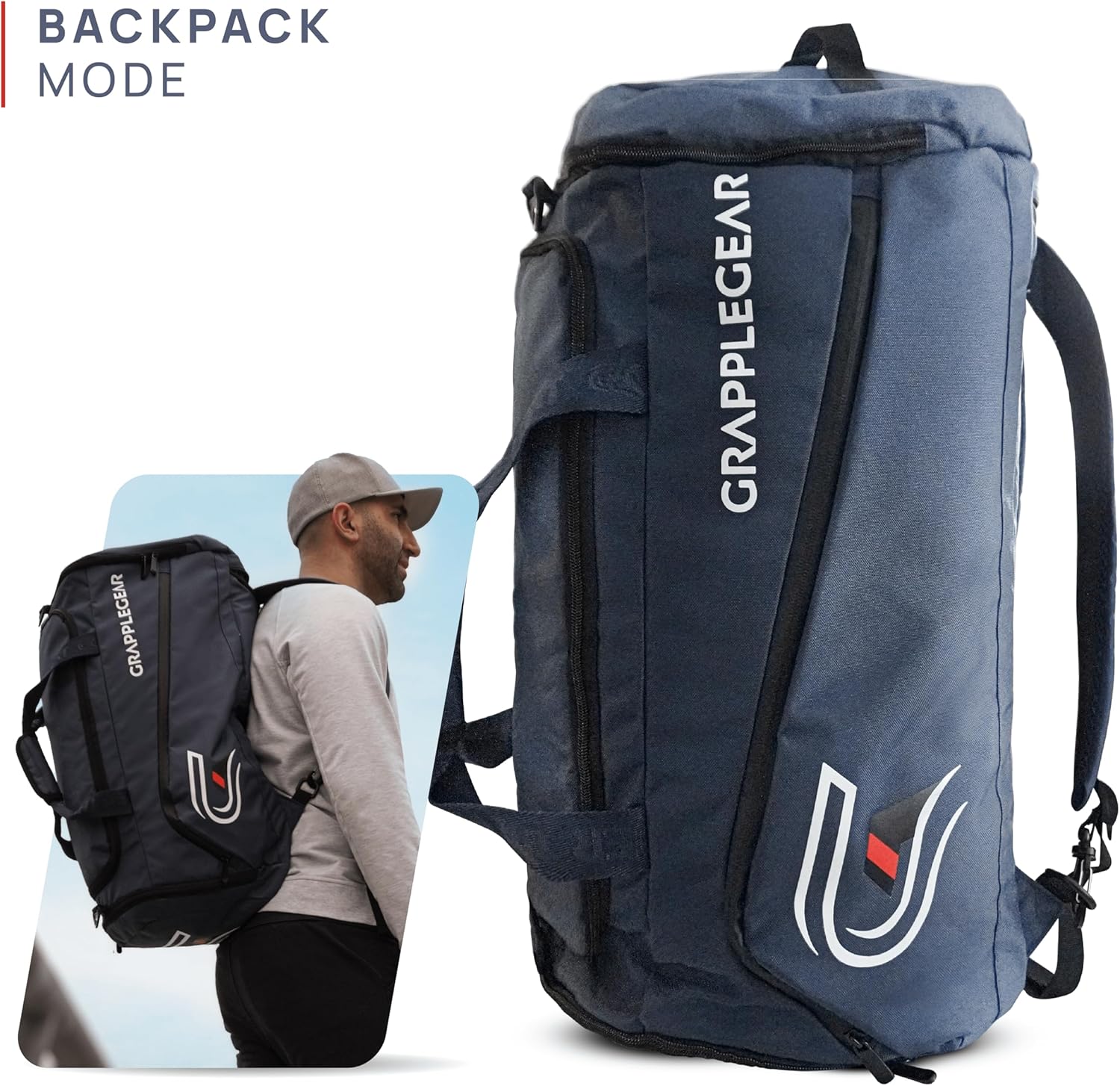 GrappleGear Heavy Duty BJJ Duffel Bag & Backpack in 1 - Large Pocket for Sweaty Gi, Rashguards, or Shoes - Perfect Gym Bag for Brazilian Jiu Jitsu, Martial Arts, Boxing, MMA, Kickboxing, Muay Thai.