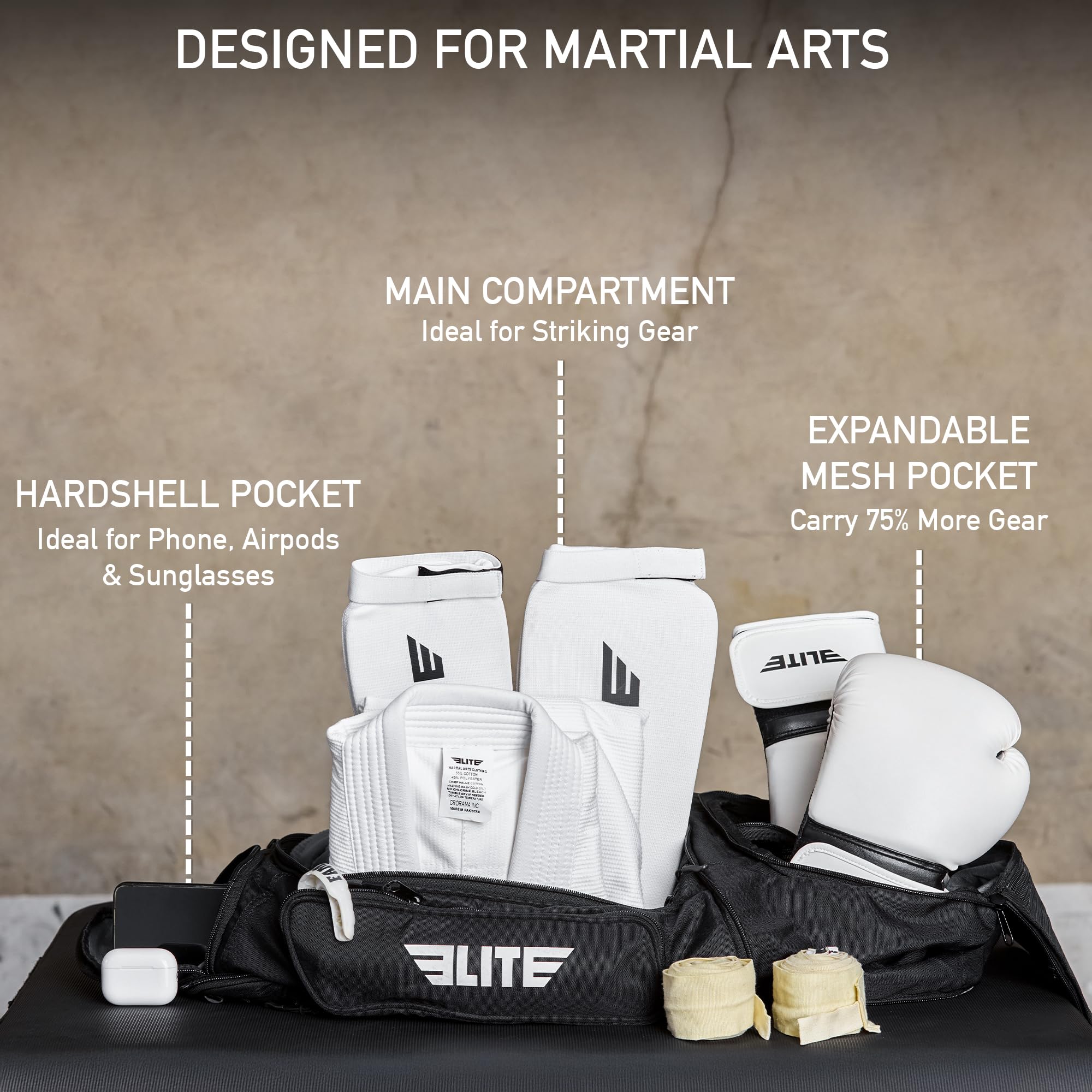 Elite Sports Jiu Jitsu BJJ Jaco Expandable Gym Duffel Backpack Bag for MMA, BJJ, Jiu Jitsu, Boxing Gear, Duffel Athletic Bag