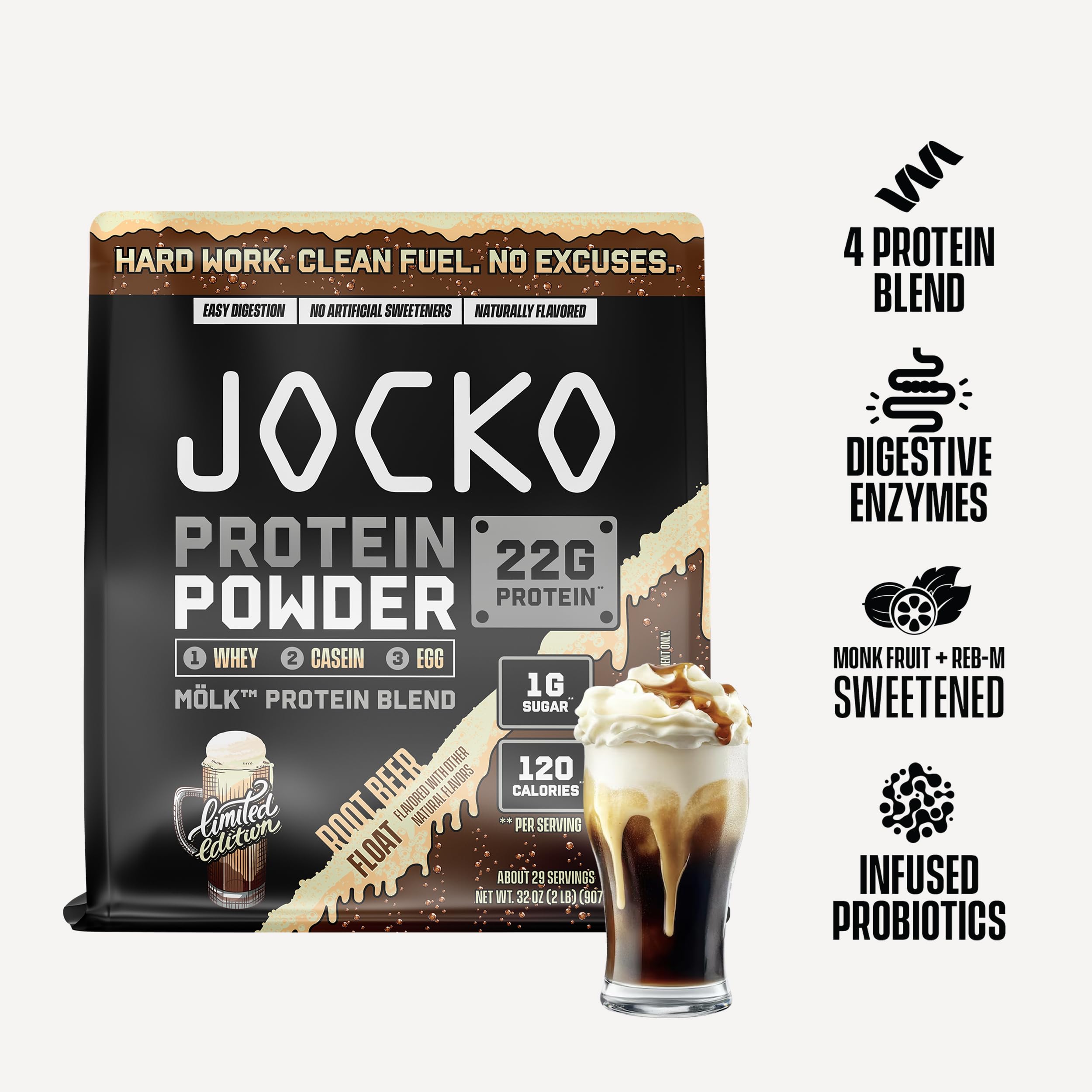 Jocko Fuel Mölk Whey Protein Powder 22g Protein - Low Sugar Monk Fruit Blend - Muscle Recovery & Growth, Packaging May Vary (26 Servings, Chocolate Milkshake)