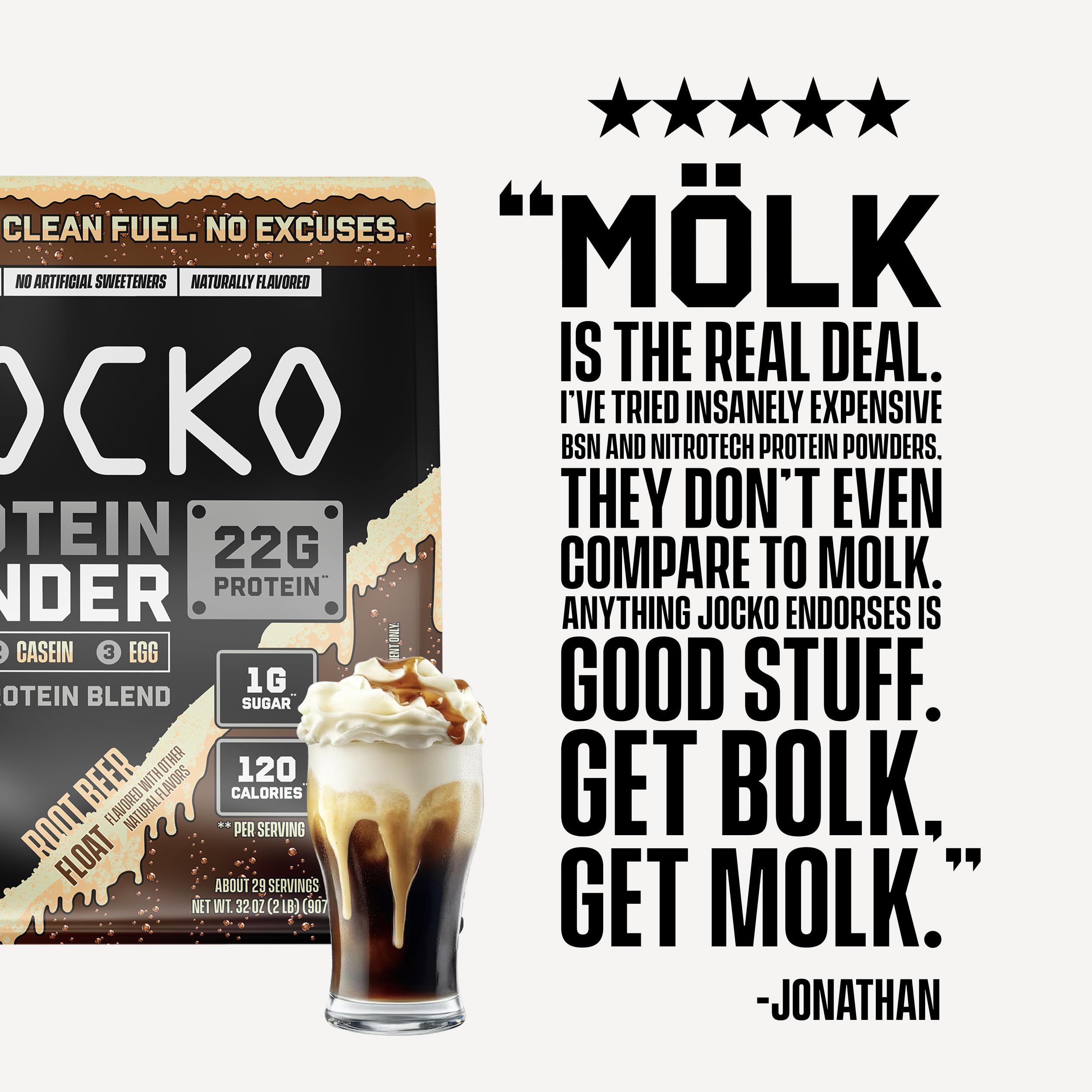 Jocko Fuel Mölk Whey Protein Powder 22g Protein - Low Sugar Monk Fruit Blend - Muscle Recovery & Growth, Packaging May Vary (26 Servings, Chocolate Milkshake)