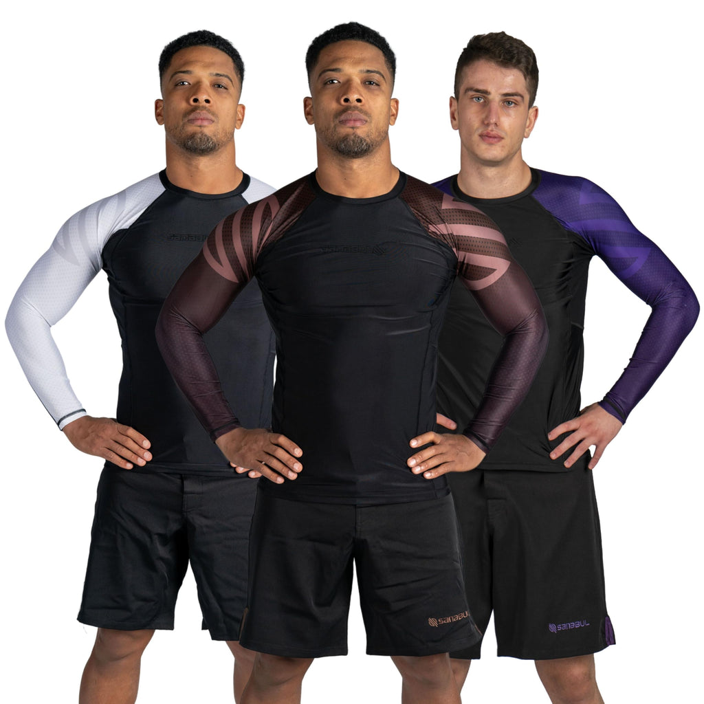 Sanabul Essential Long Sleeve Compression Training Rash Guard for MMA BJJ Wrestling Grappling and No Gi Jiu Jitsu rashguard