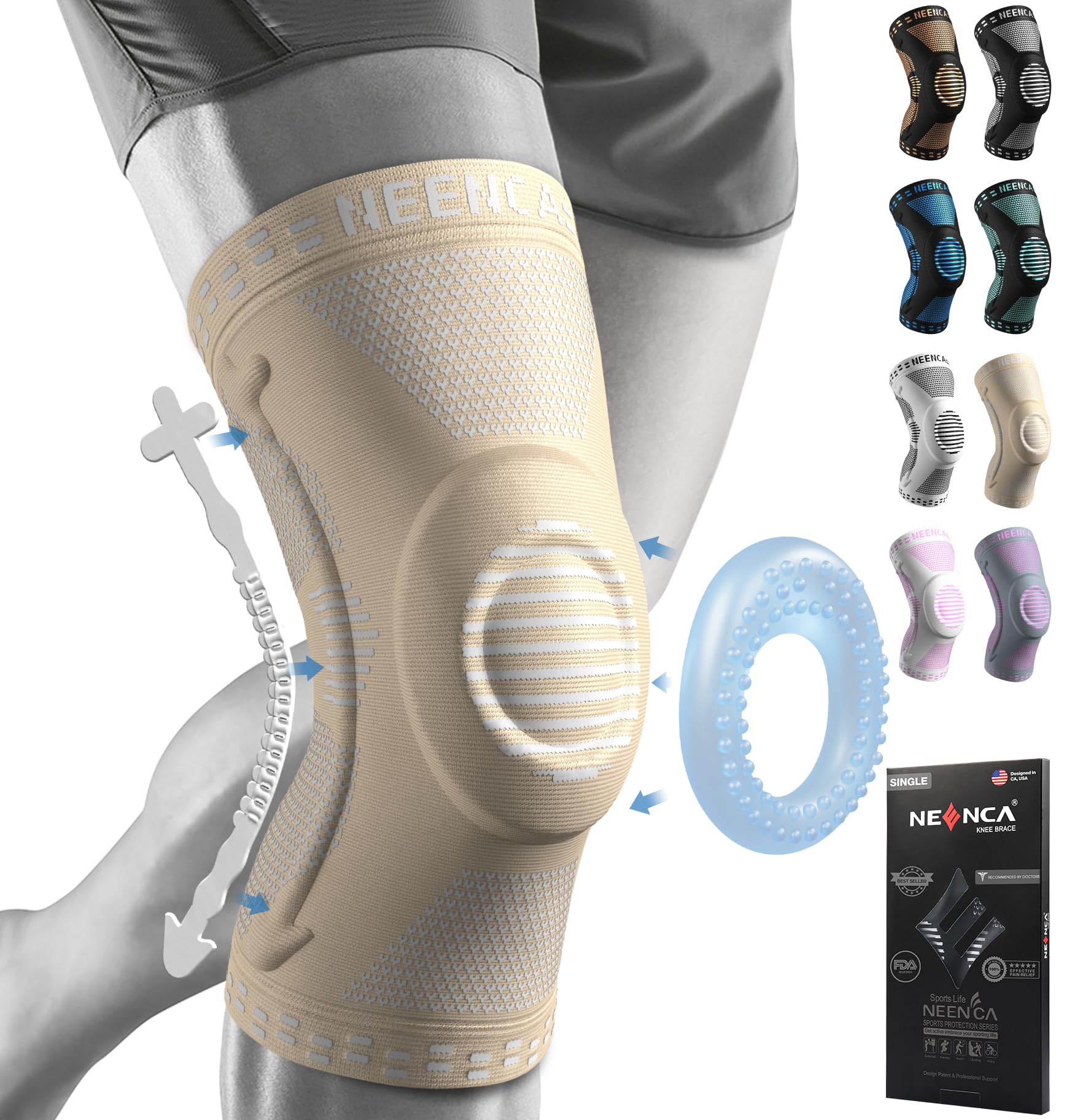 NEENCA Professional Knee Brace for Pain Relief, Medical Knee Support with Patella Pad & Side Stabilizers, Compression Knee Sleeve for Meniscus Tear, ACL, Joint Pain, Runner, Workout - FSA/HSA Eligible