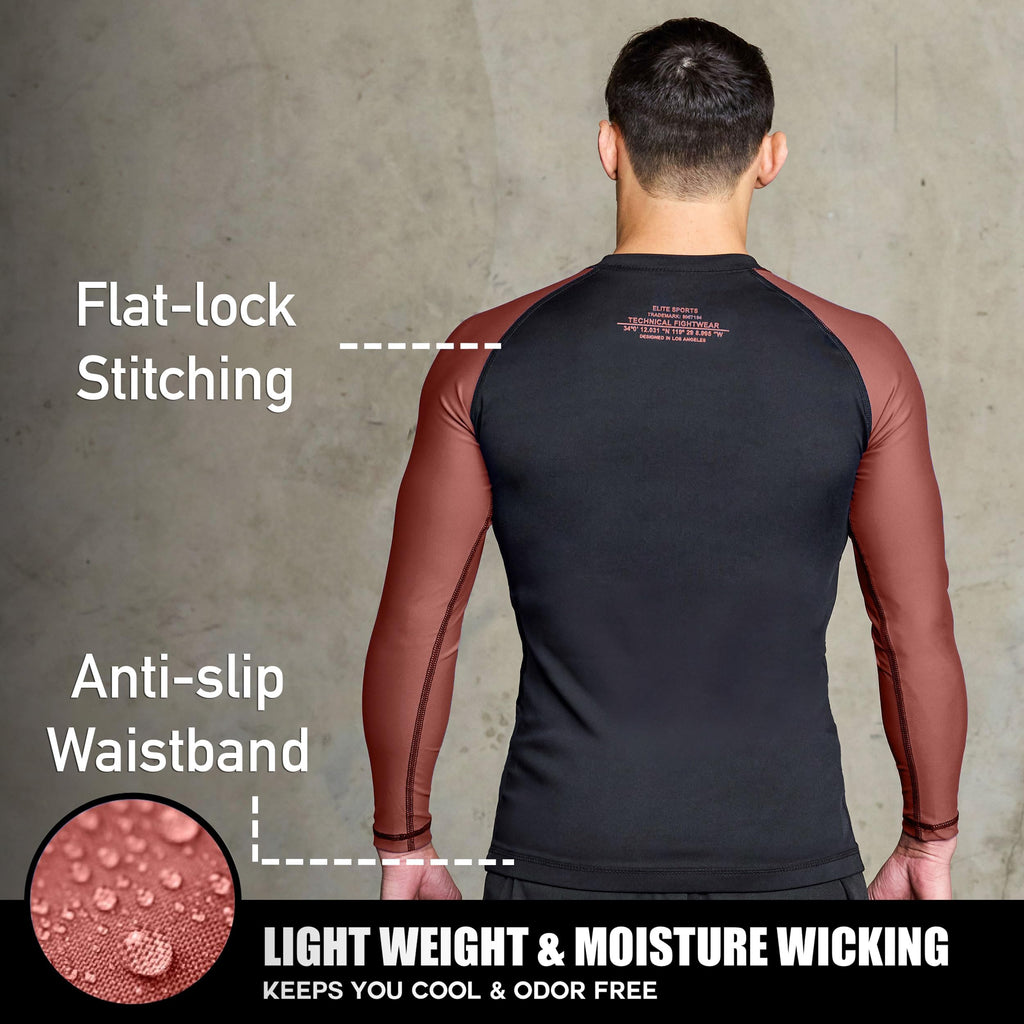 Elite Sports Men's Jiu Jitsu BJJ Rash Guard, Long Full Sleeve Compression Shirt for Sports Nogi Training
