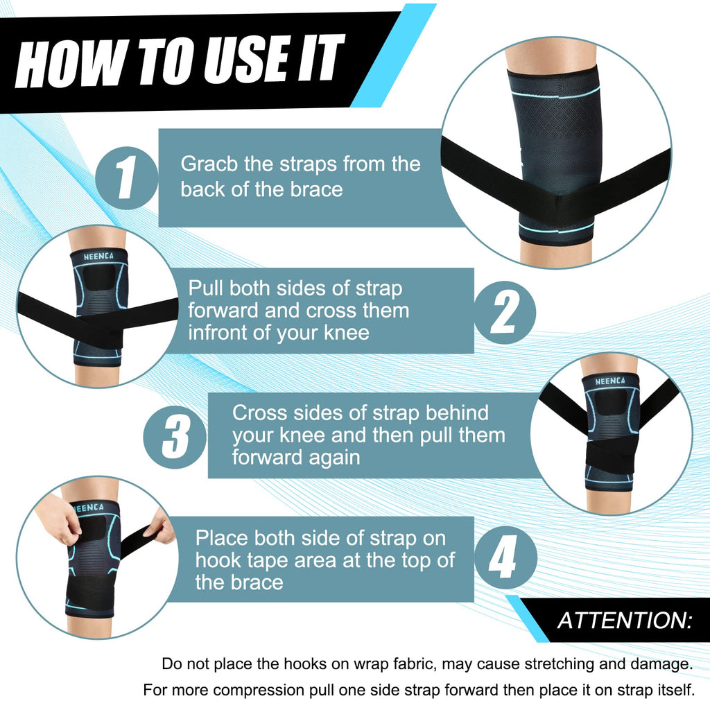 NEENCA Knee Braces for Knee Pain- 2 Pack Knee Sleeves for Pain Relief Set, Knee Compression Sleeves with Adjustable Straps for Best Fit, for Sports, Runner, Meniscus Tear, ACL, Arthritis, Joint Pain..