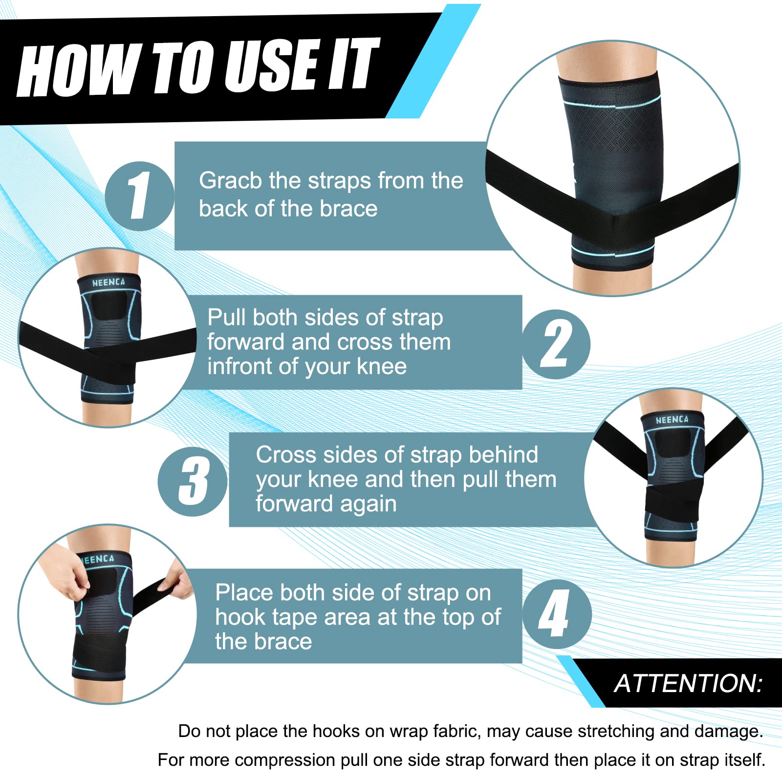 NEENCA Knee Braces for Knee Pain- 2 Pack Knee Sleeves for Pain Relief Set, Knee Compression Sleeves with Adjustable Straps for Best Fit, for Sports, Runner, Meniscus Tear, ACL, Arthritis, Joint Pain..