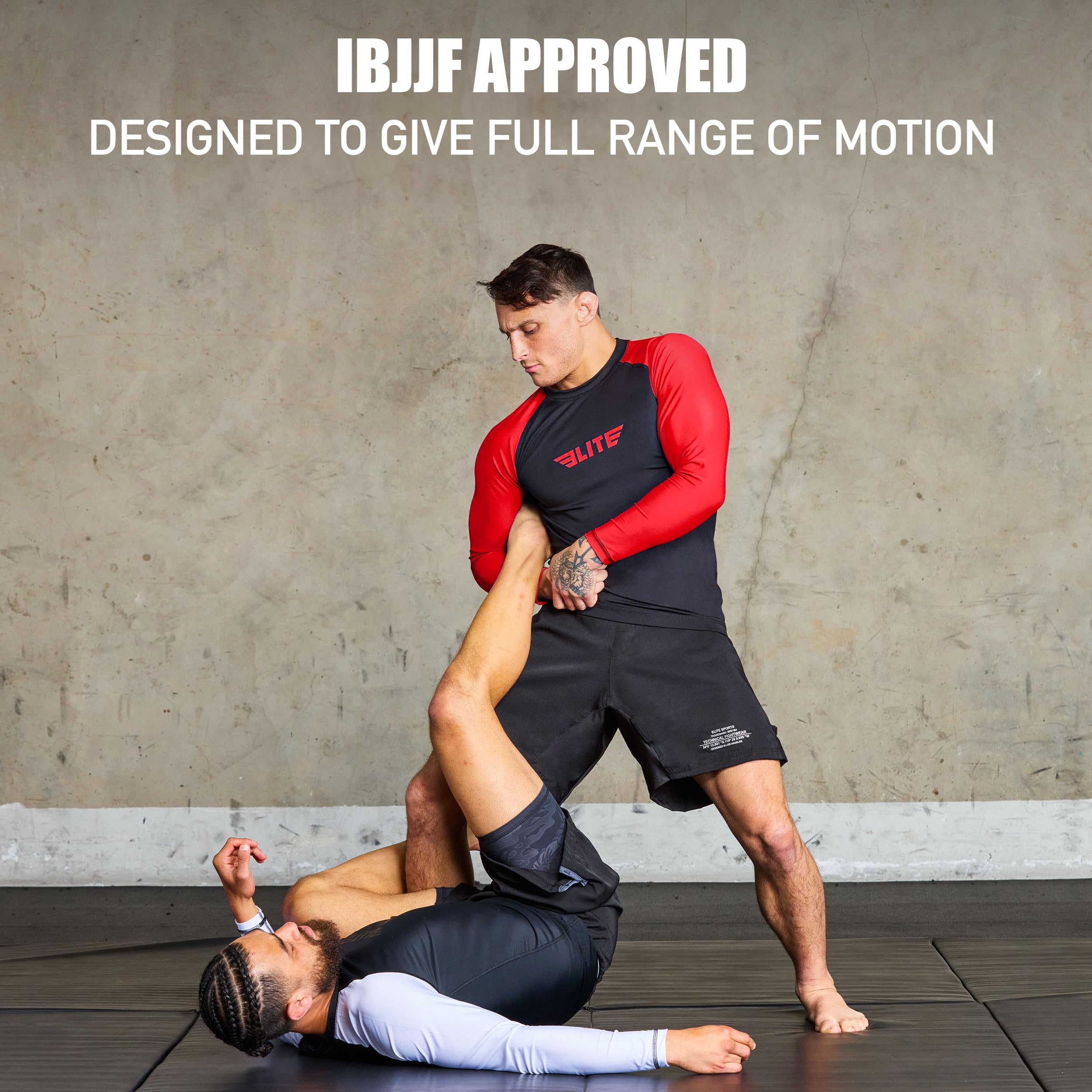 Elite Sports Men's Jiu Jitsu BJJ Rash Guard, Long Full Sleeve Compression Shirt for Sports Nogi Training