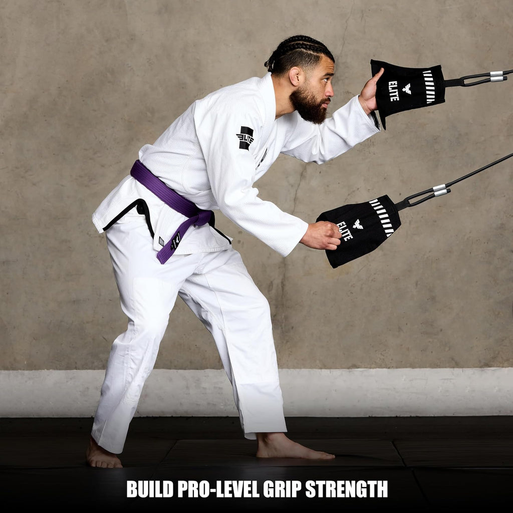 Elite Sports Jiu Jitsu Grip Trainer Simulate Gi - Resistance Band Grip Strength Trainer for BJJ MMA Judo & Grappling Training