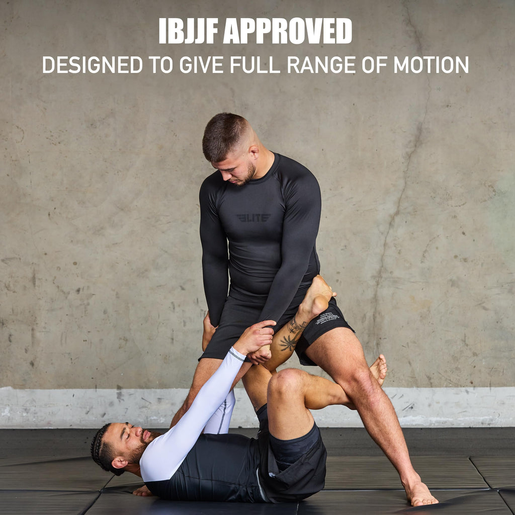 Elite Sports Men's Jiu Jitsu BJJ Rash Guard, Long Full Sleeve Compression Shirt for Sports Nogi Training