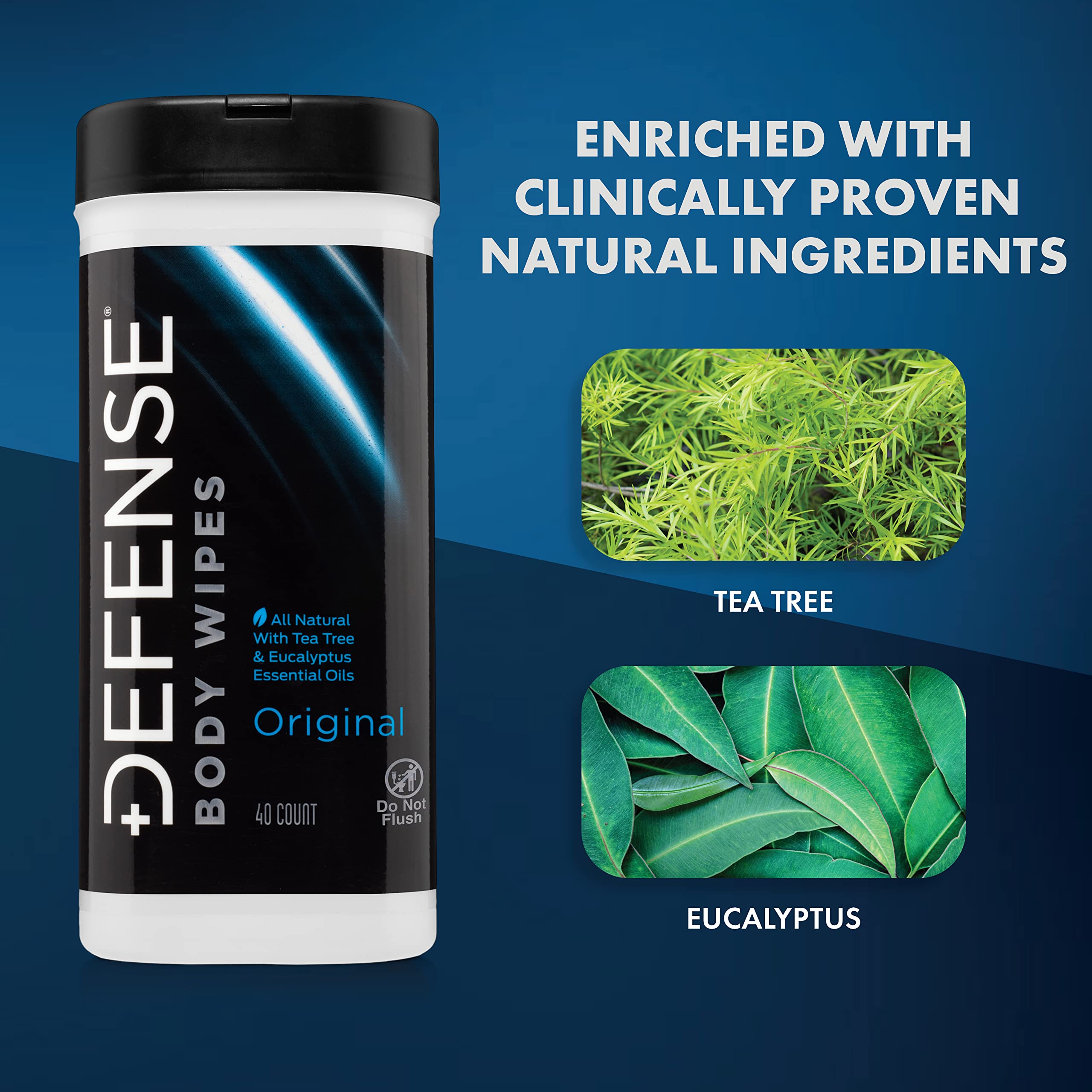 Defense Soap All Natural Body Wipes with Tea Tree Oil | Wrestling, Combat, Camping, Gym, Post Workout Shower Wipes for Men and Women. 40 Count