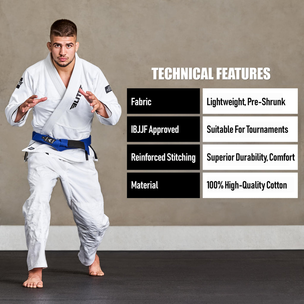 Elite Sports Adults Brazilian Jiu Jitsu Belts for Men & Women,Cotton IBJJF Approved BJJ Belts with Ranking Stripes Sleeve Bar