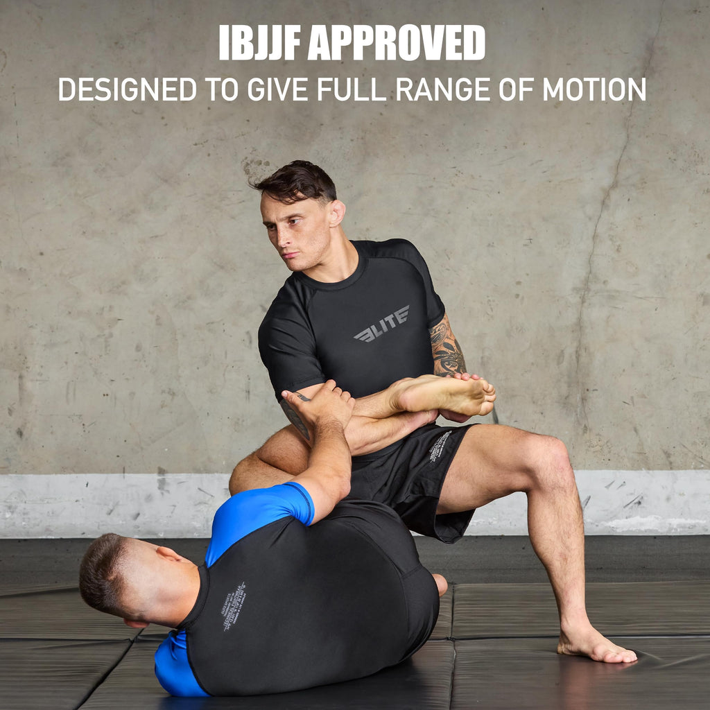 Elite Sports Jiu Jitsu BJJ Rash Guards, Men’s BJJ, No GI, MMA Ranked Short Sleeve Compression Base Layer Rash Guard