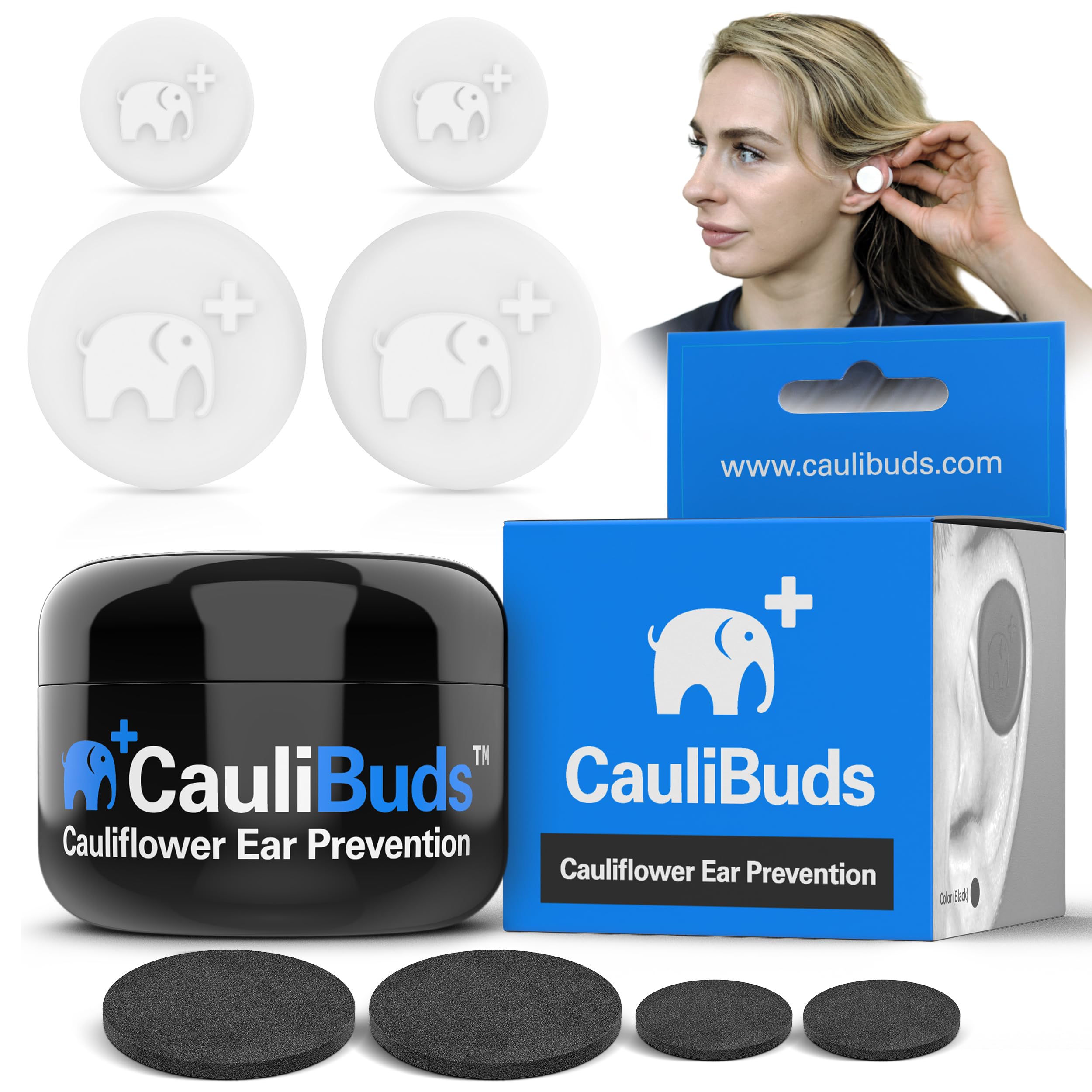 CauliBuds™ Cauliflower Ear Magnets - Premium Silicone Magnet Compression Kit for Cauliflower Ear Prevention & Treatment in BJJ, Wrestling, MMA, & Rugby - Minimize Ear Draining (Black)