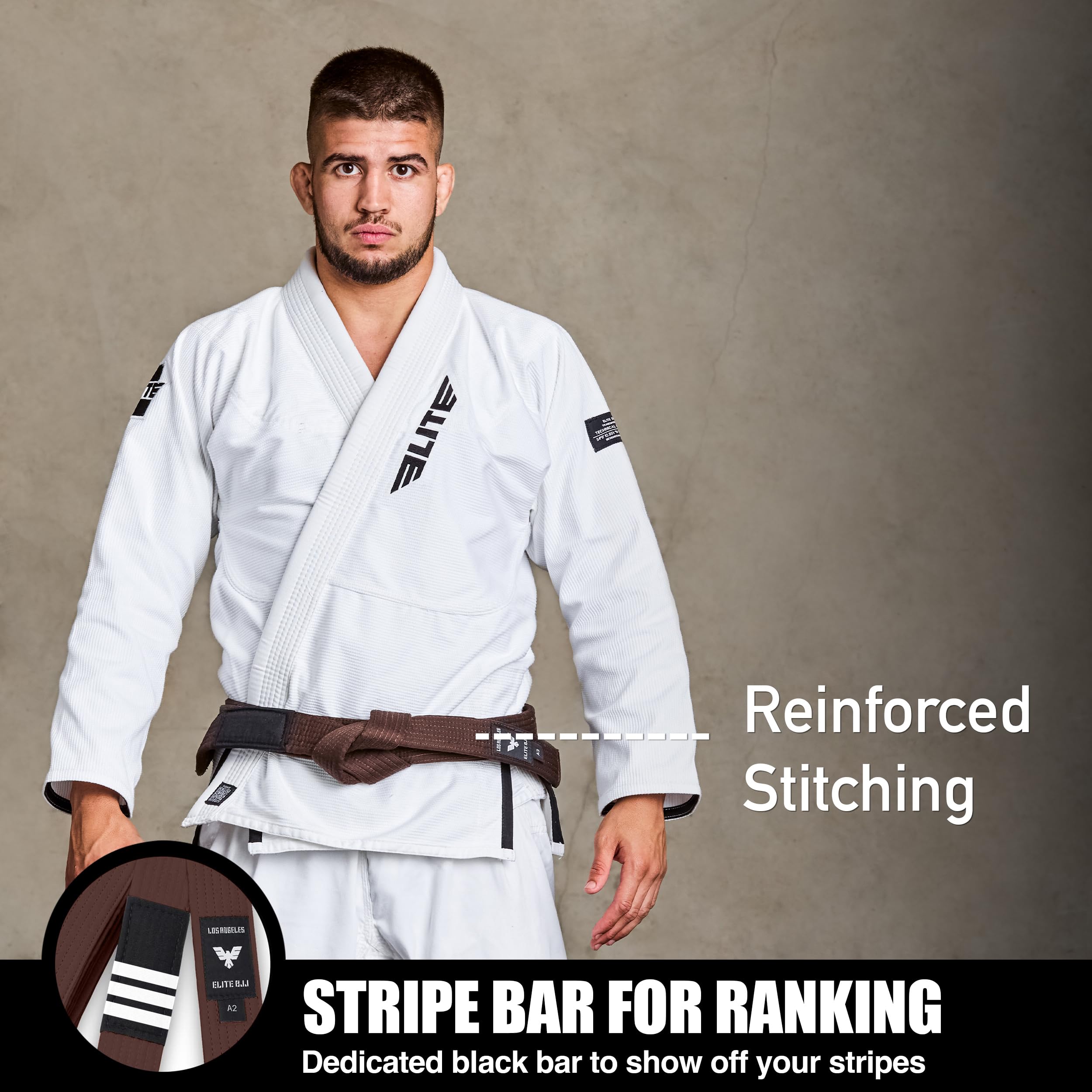 Elite Sports Adults Brazilian Jiu Jitsu Belts for Men & Women,Cotton IBJJF Approved BJJ Belts with Ranking Stripes Sleeve Bar