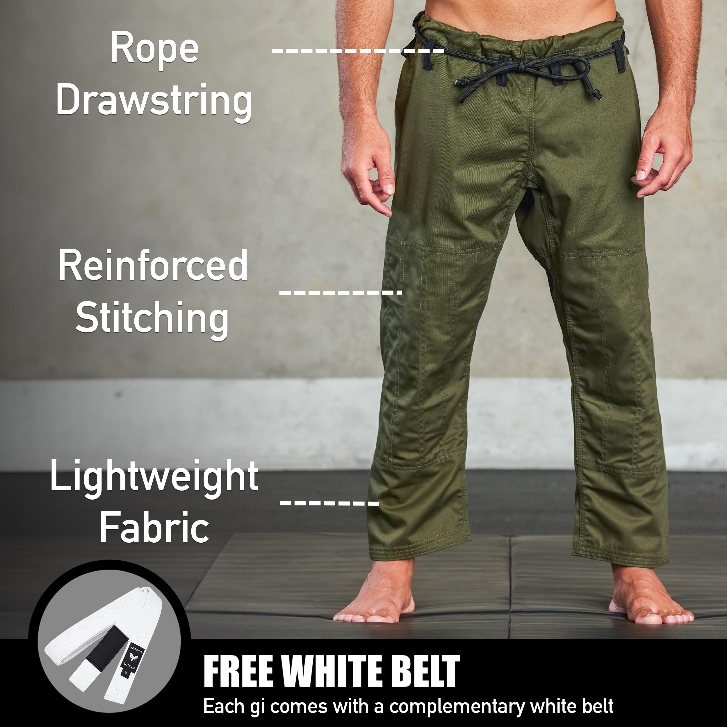 Elite Sports BJJ GI for Men IBJJF Kimono BJJ Jiujitsu GIS W/Preshrunk Fabric & Free Belt (See Special Sizing Guide)