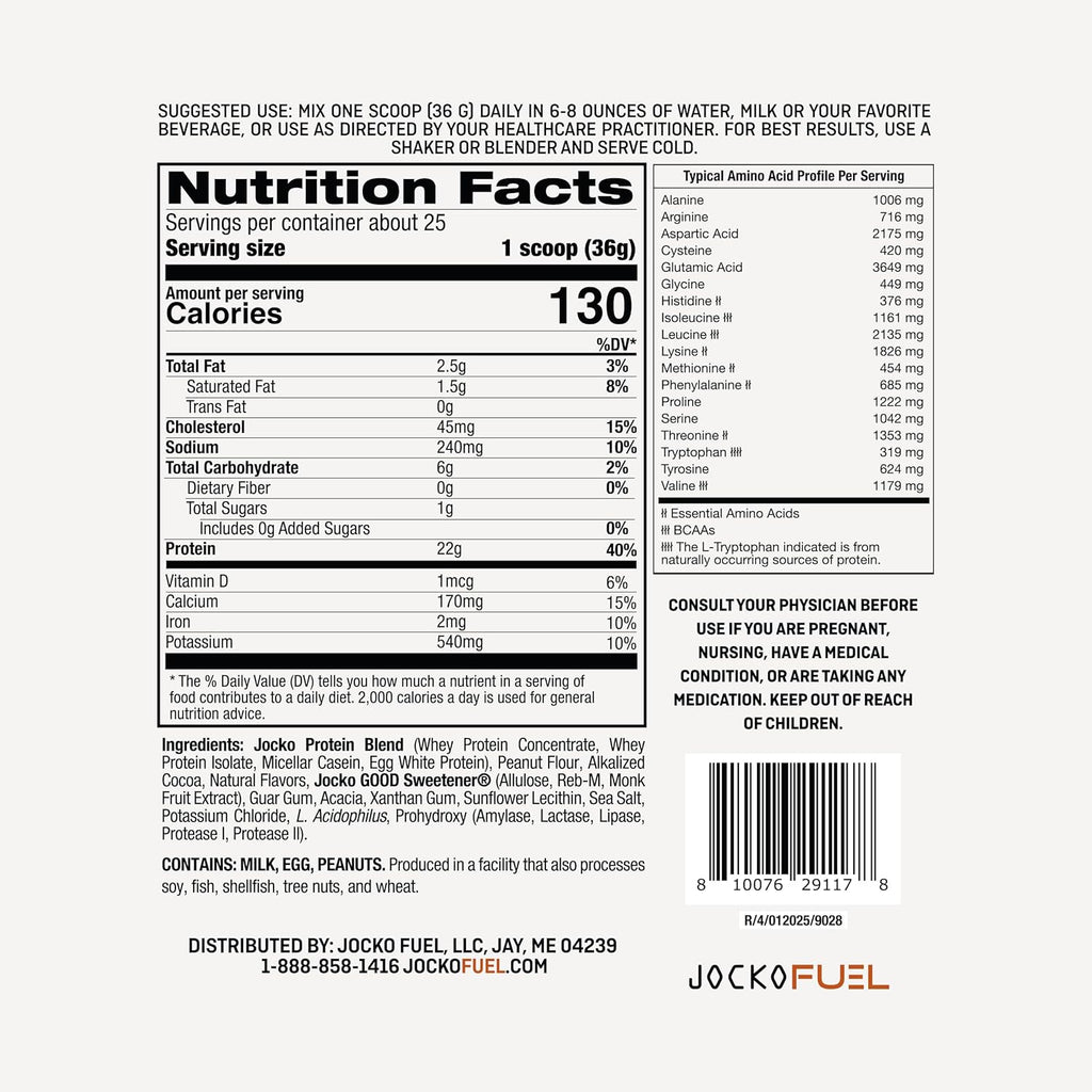 Jocko Fuel Mölk Whey Protein Powder 22g Low Sugar Monk Fruit Blend - Muscle Recovery & Growth, Packaging May Vary (25 Servings, Chocolate Peanut Butter)