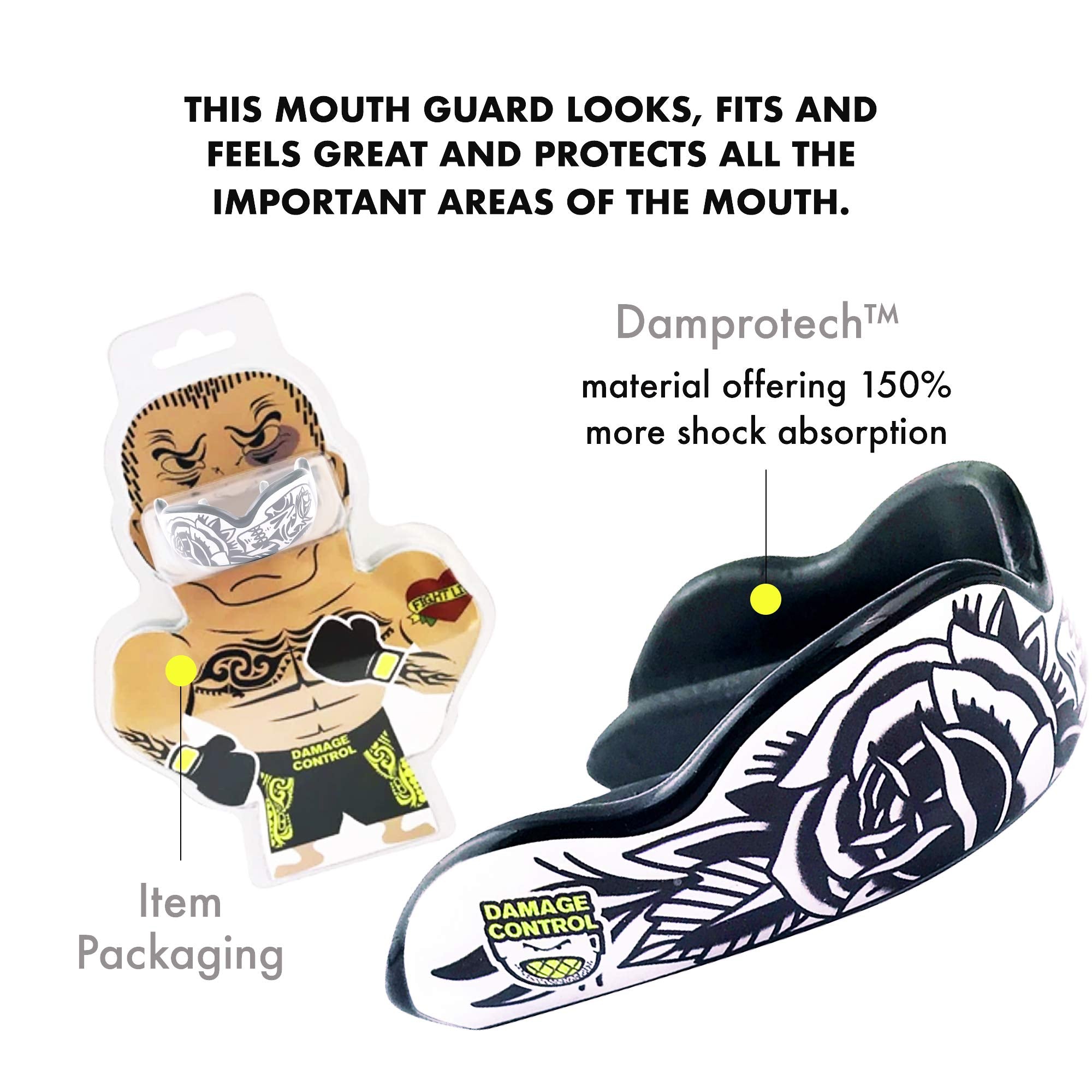DAMAGE CONTROL High-Impact Mouth Guard – Sports Mouthguard for Boxing, Football, Hockey, Lacrosse & Basketball, Protects Teeth & Jaw, Protective Mouthpiece for Adults & Youth (Adult, HA HA HA 2.0)