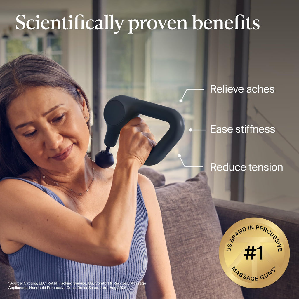 TheraGun Relief by Therabody - Easy-to-Use, Comfortable & Light Handheld Percussion Massage Gun for Everyday Pain Relief Massage Therapy in Neck, Back, Leg, Shoulder and Body (Sand)