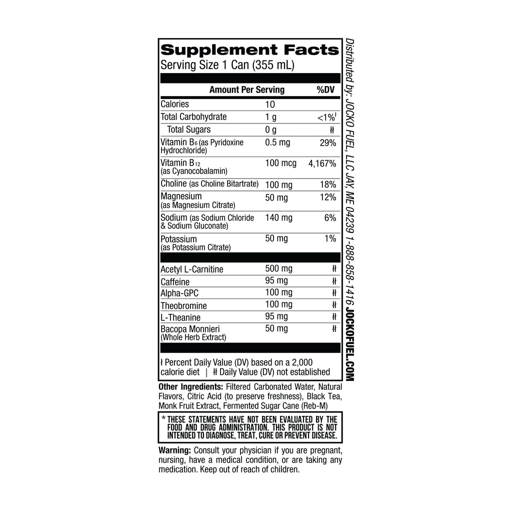 Jocko Fuel Blue Raspberry Energy Drink, 12 Pack, 0 Sugar, 95mg Caffeine, Supports Brain Health
