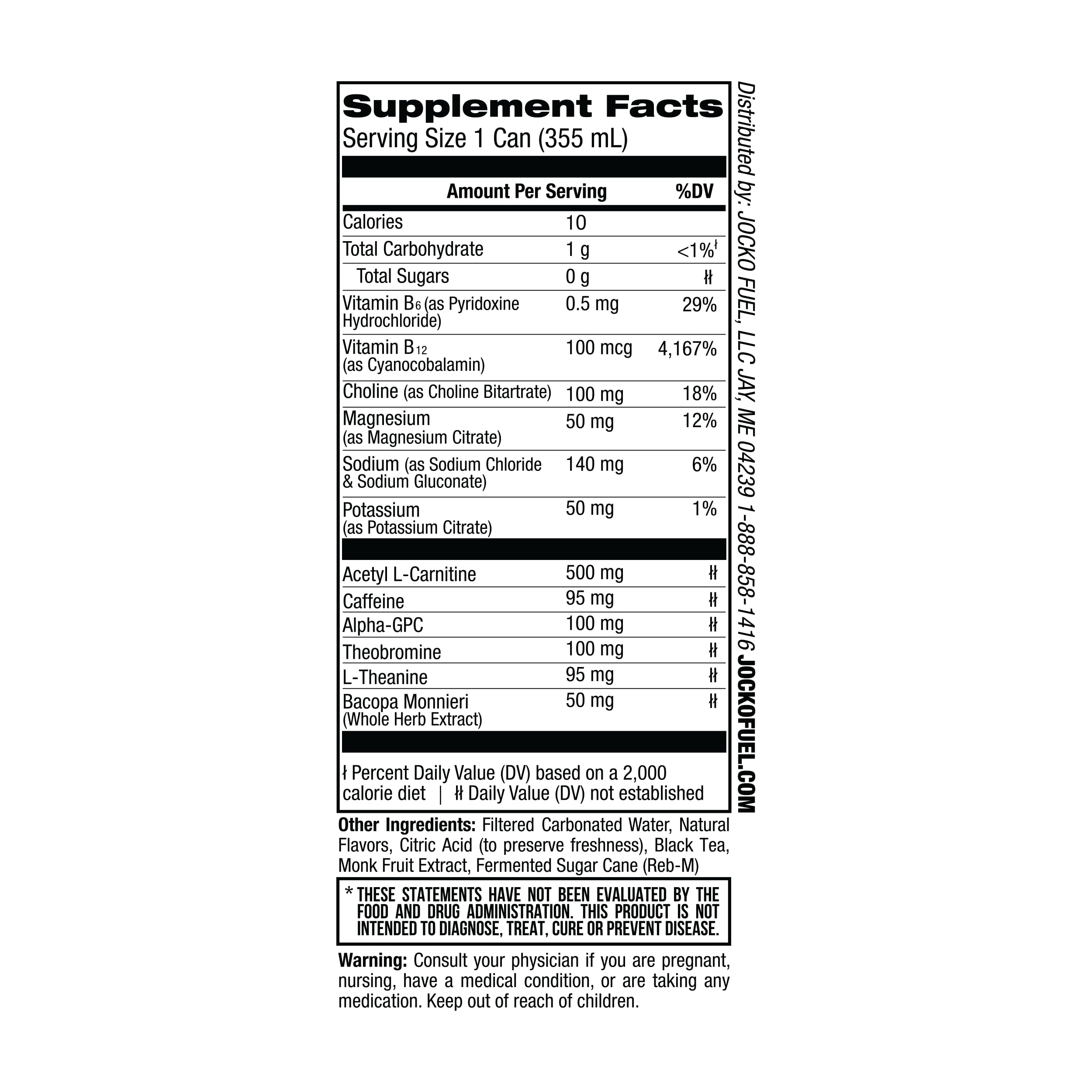 Jocko Fuel Blue Raspberry Energy Drink, 12 Pack, 0 Sugar, 95mg Caffeine, Supports Brain Health