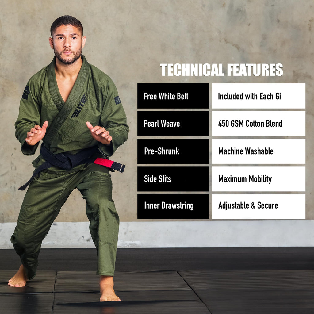 Elite Sports BJJ GI for Men IBJJF Kimono BJJ Jiujitsu GIS W/Preshrunk Fabric & Free Belt (See Special Sizing Guide)