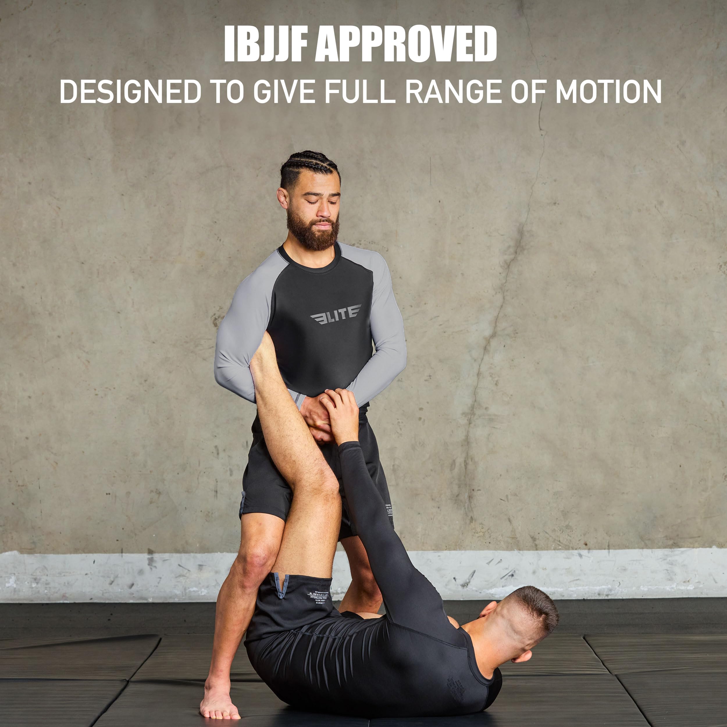 Elite Sports Men's Jiu Jitsu BJJ Rash Guard, Long Full Sleeve Compression Shirt for Sports Nogi Training