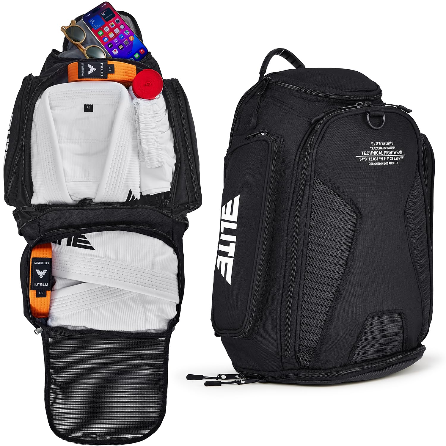 Elite Sports Jiu Jitsu BJJ Jaco Expandable Gym Duffel Backpack Bag for MMA, BJJ, Jiu Jitsu, Boxing Gear, Duffel Athletic Bag