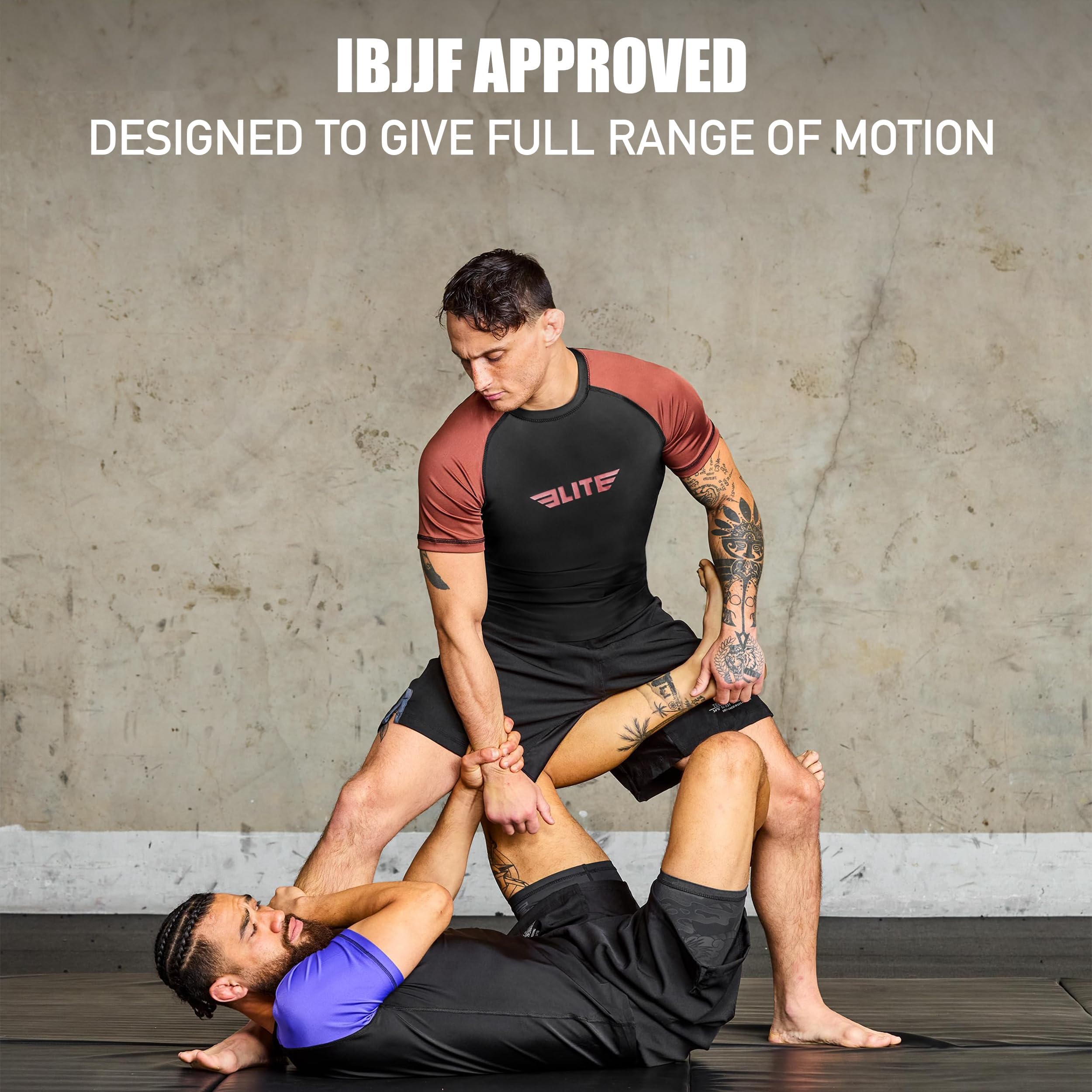 Elite Sports Jiu Jitsu BJJ Rash Guards, Men’s BJJ, No GI, MMA Ranked Short Sleeve Compression Base Layer Rash Guard