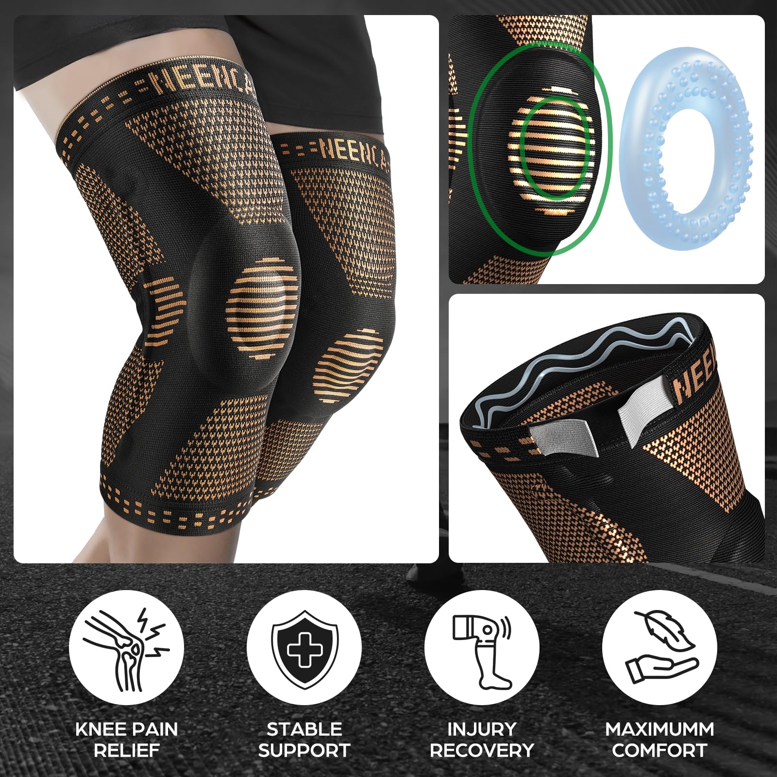 NEENCA Professional Knee Brace for Pain Relief, Medical Knee Support with Patella Pad & Side Stabilizers, Compression Knee Sleeve for Meniscus Tear, ACL, Joint Pain, Runner, Workout - FSA/HSA Eligible