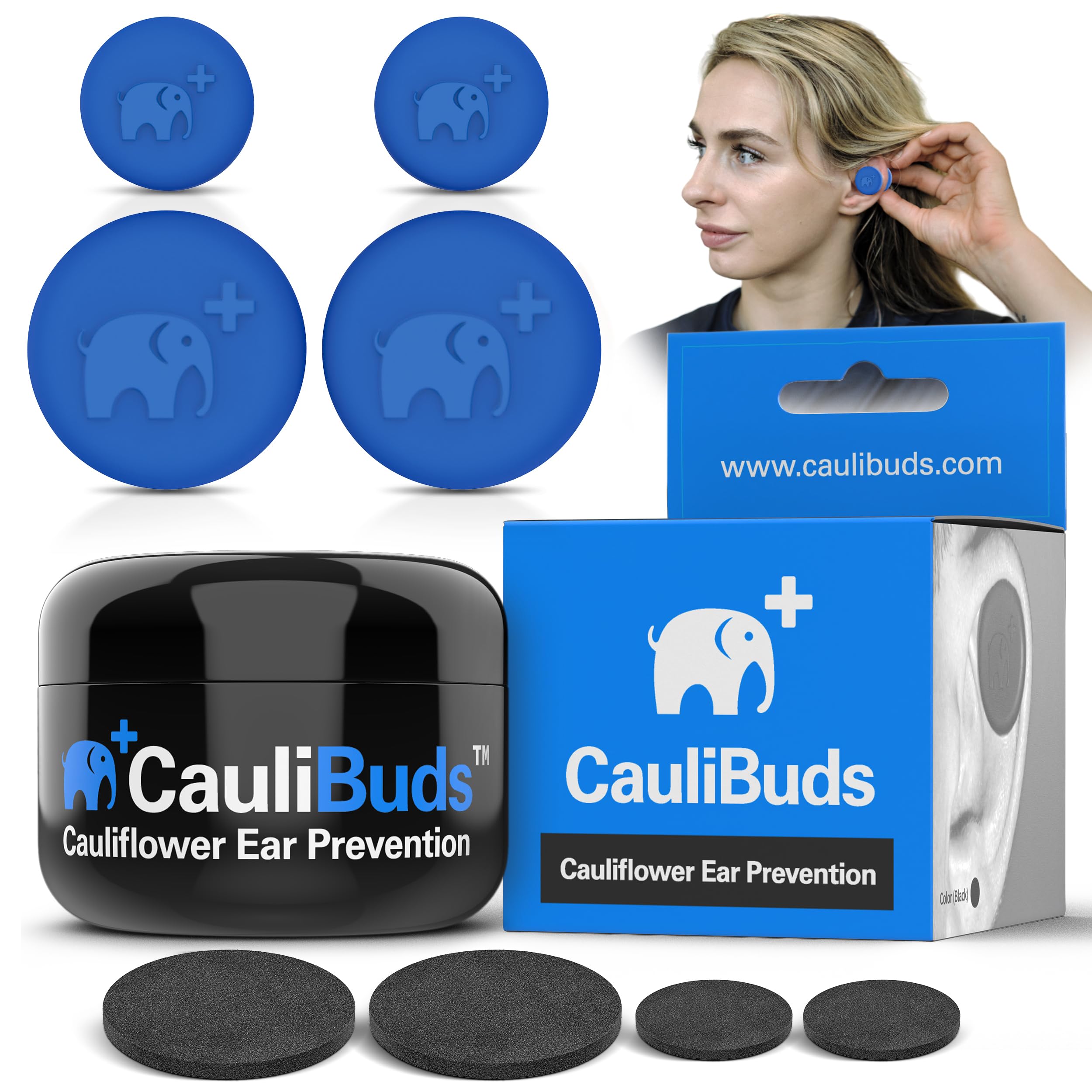 CauliBuds™ Cauliflower Ear Magnets - Premium Silicone Magnet Compression Kit for Cauliflower Ear Prevention & Treatment in BJJ, Wrestling, MMA, & Rugby - Minimize Ear Draining (Black)
