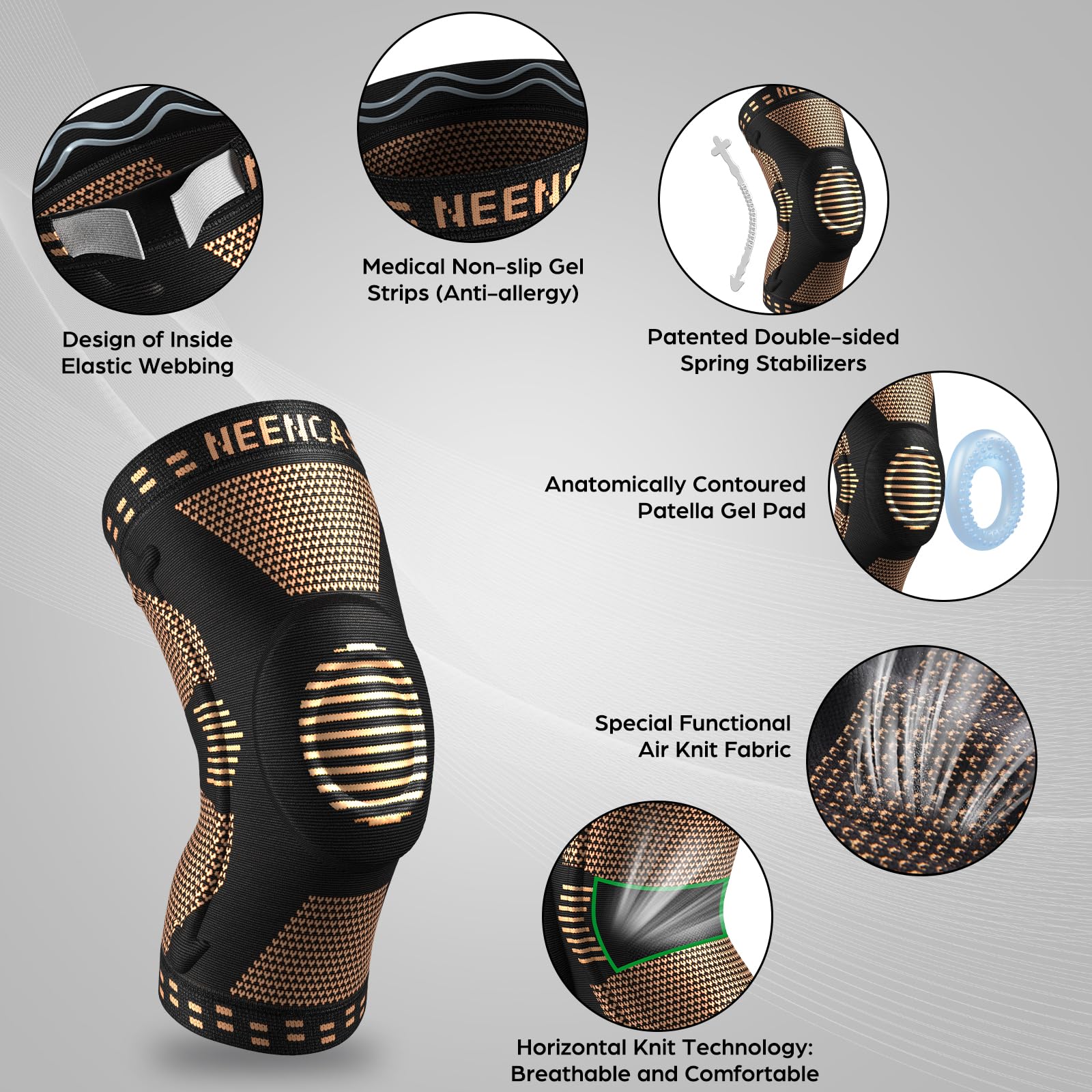 NEENCA Professional Knee Brace for Pain Relief, Medical Knee Support with Patella Pad & Side Stabilizers, Compression Knee Sleeve for Meniscus Tear, ACL, Joint Pain, Runner, Workout - FSA/HSA Eligible