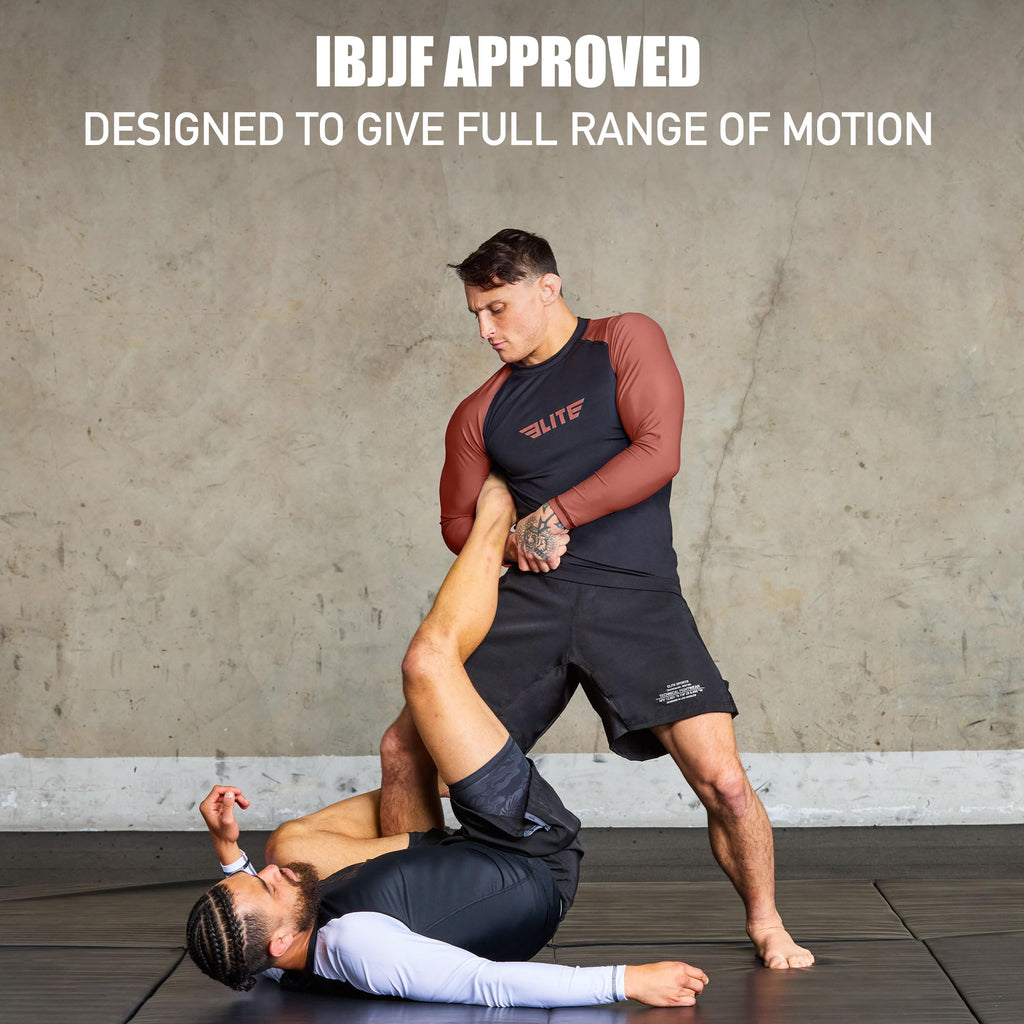 Elite Sports Men's Jiu Jitsu BJJ Rash Guard, Long Full Sleeve Compression Shirt for Sports Nogi Training